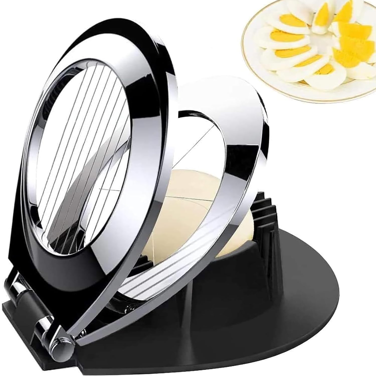 Egg Slicer - Egg Slicer - Heavy-Duty Egg Slicer for Hard-Boiled Eggs - Strawberry Decorating Slicer - Stainless Steel Wire - 3 Cutting Methods - Dishwasher Safe - Image 1