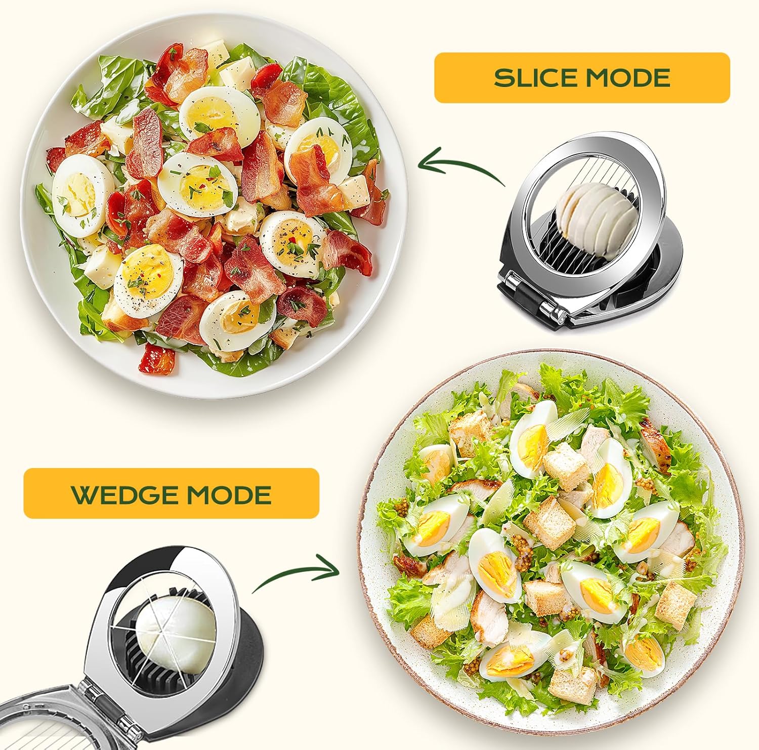 Egg Slicer - Egg Slicer - Heavy-Duty Egg Slicer for Hard-Boiled Eggs - Strawberry Decorating Slicer - Stainless Steel Wire - 3 Cutting Methods - Dishwasher Safe - Image 2