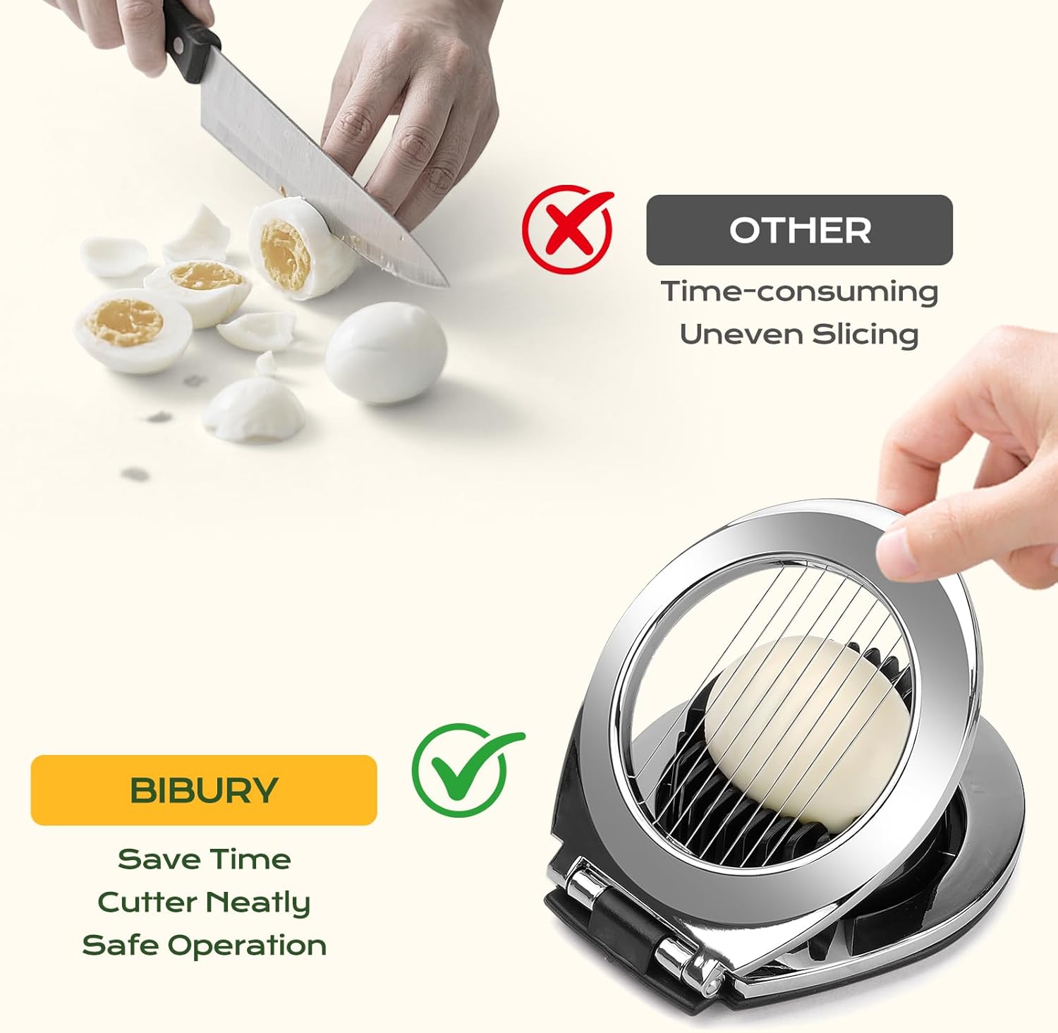Egg Slicer - Egg Slicer - Heavy-Duty Egg Slicer for Hard-Boiled Eggs - Strawberry Decorating Slicer - Stainless Steel Wire - 3 Cutting Methods - Dishwasher Safe - Image 3