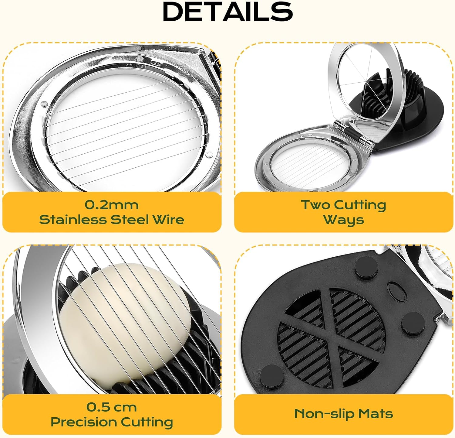 Egg Slicer - Egg Slicer - Heavy-Duty Egg Slicer for Hard-Boiled Eggs - Strawberry Decorating Slicer - Stainless Steel Wire - 3 Cutting Methods - Dishwasher Safe - Image 4