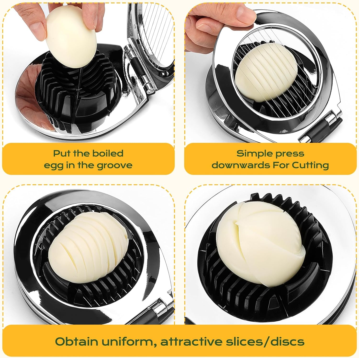 Egg Slicer - Egg Slicer - Heavy-Duty Egg Slicer for Hard-Boiled Eggs - Strawberry Decorating Slicer - Stainless Steel Wire - 3 Cutting Methods - Dishwasher Safe - Image 6