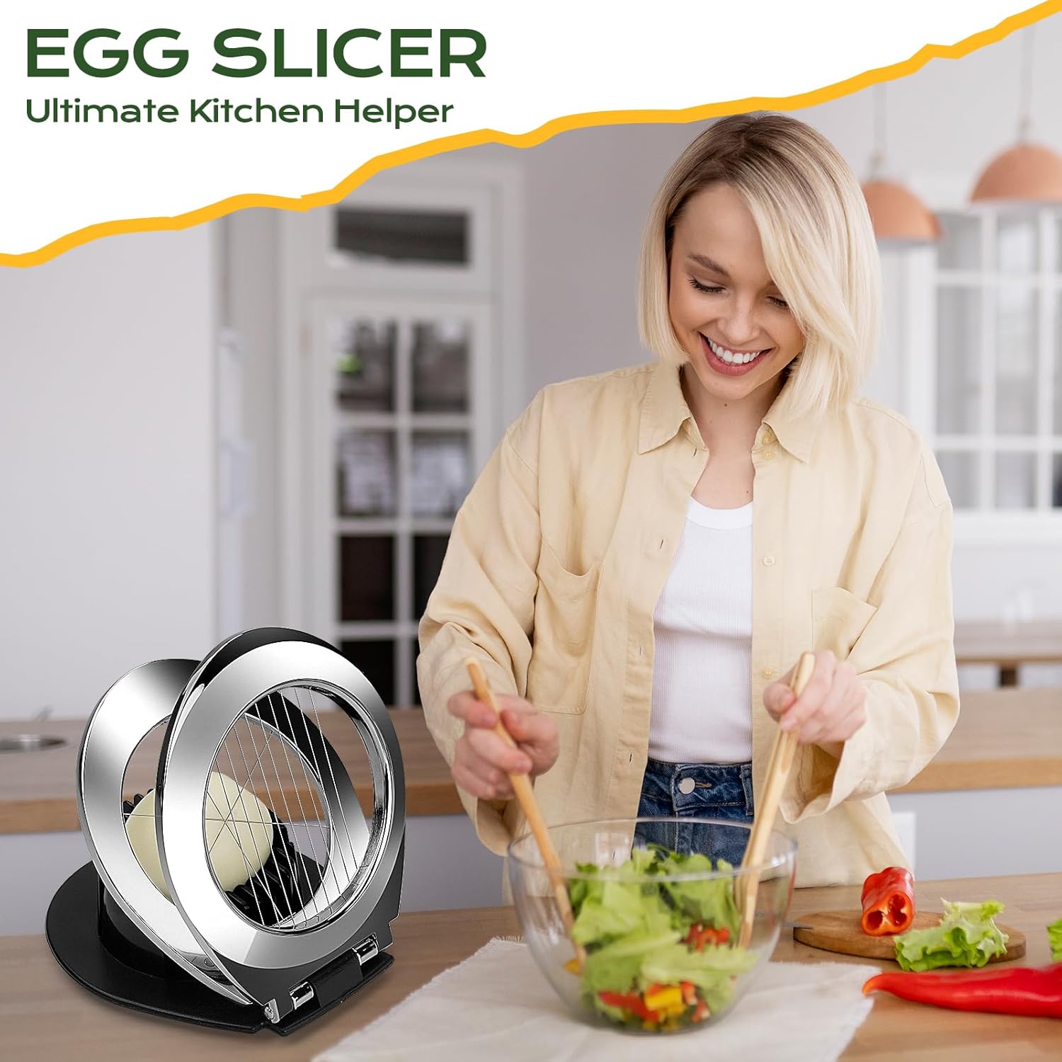 Egg Slicer - Egg Slicer - Heavy-Duty Egg Slicer for Hard-Boiled Eggs - Strawberry Decorating Slicer - Stainless Steel Wire - 3 Cutting Methods - Dishwasher Safe - Image 7