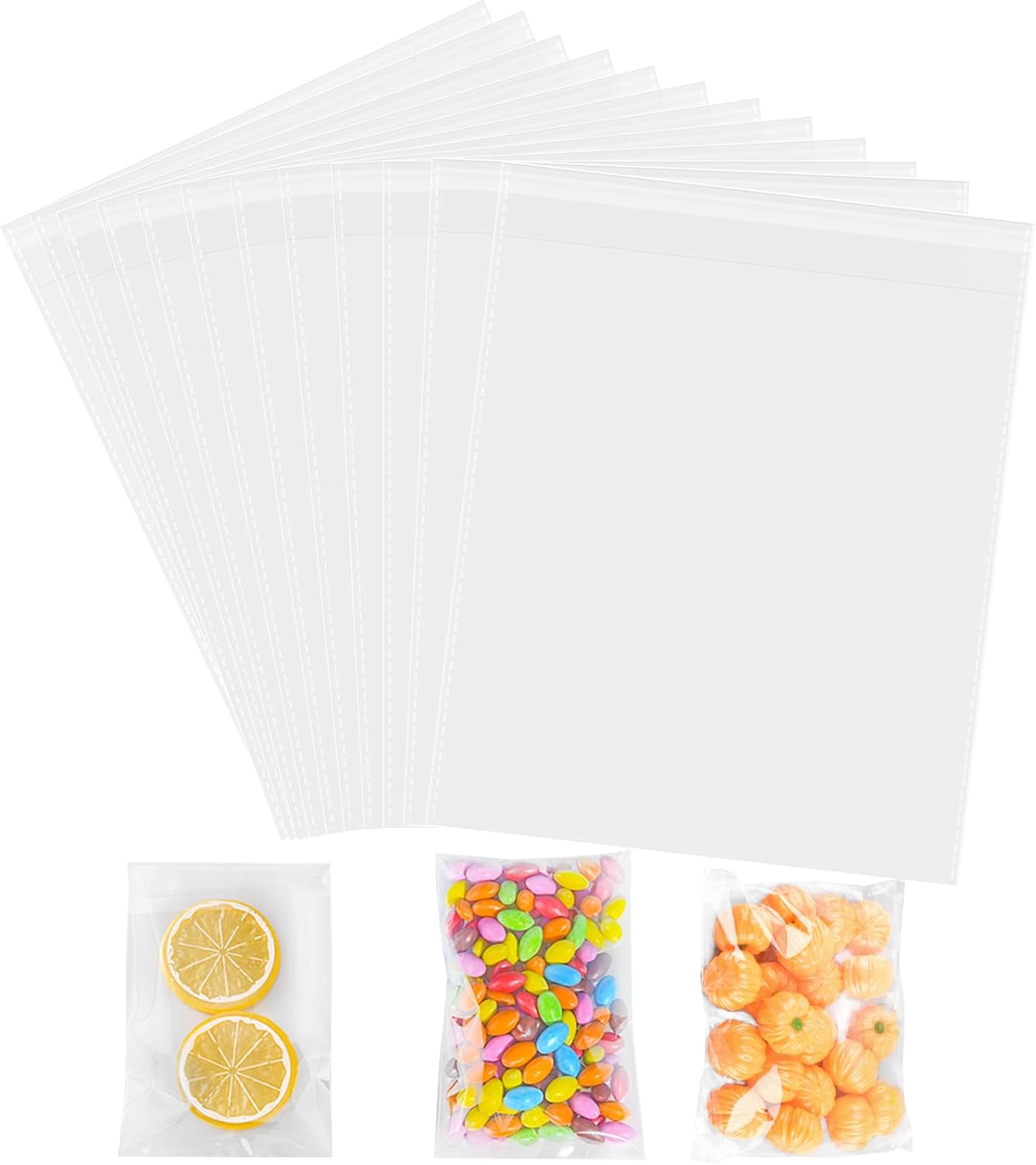 Cellophane bags - 100 small clear cellophane cookie bags - food safe - sealed with clear self-adhesive OPP display seal for cookies, lollies, envelopes, gifts, cards and photos (10 x 15 cm) - Image 1