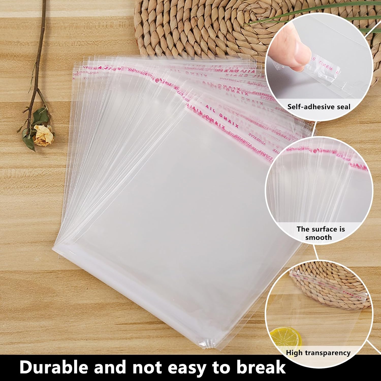 Cellophane bags - 100 small clear cellophane cookie bags - food safe - sealed with clear self-adhesive OPP display seal for cookies, lollies, envelopes, gifts, cards and photos (10 x 15 cm) - Image 4