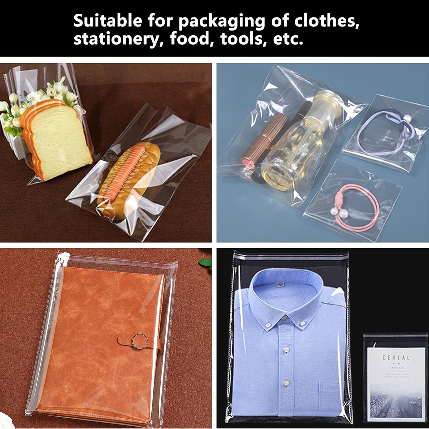 Cellophane bags - 100 small clear cellophane cookie bags - food safe - sealed with clear self-adhesive OPP display seal for cookies, lollies, envelopes, gifts, cards and photos (10 x 15 cm) - Image 5