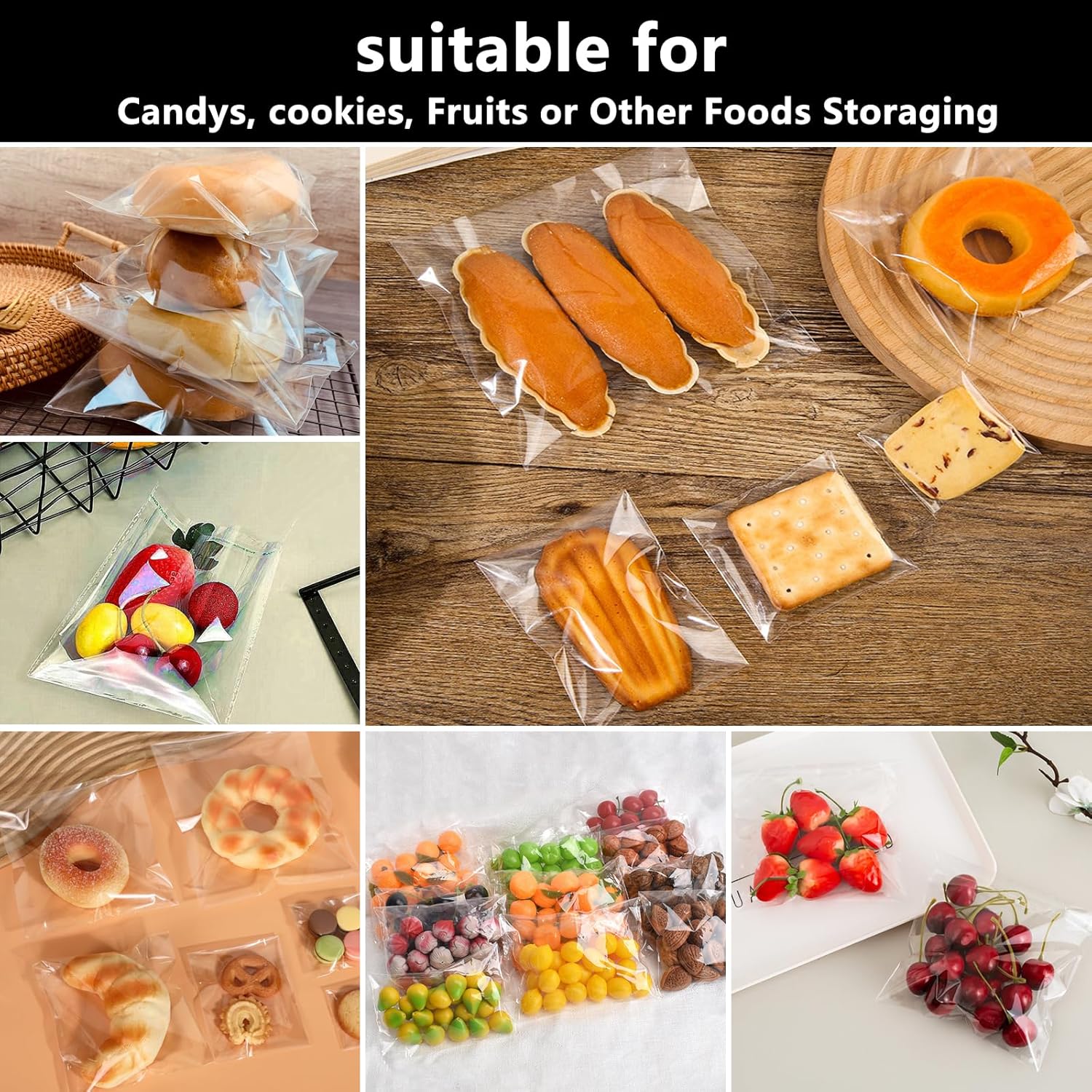 Cellophane bags - 100 small clear cellophane cookie bags - food safe - sealed with clear self-adhesive OPP display seal for cookies, lollies, envelopes, gifts, cards and photos (10 x 15 cm) - Image 6
