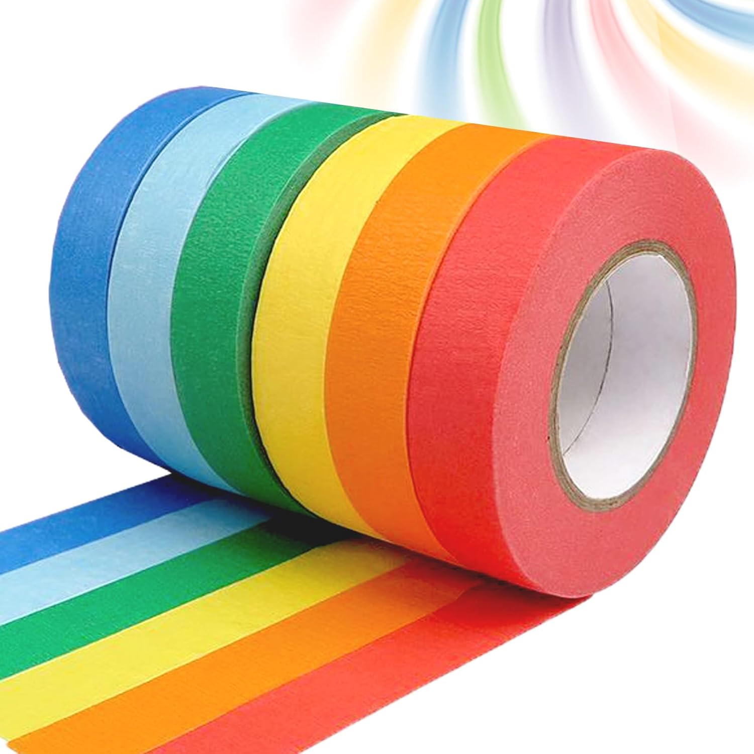 6 rolls of coloured sticky tape - removable coloured tape (1 cm * 13 m) - coloured tape suitable for office and home crafts - used for wall decorations - art - lettering and crafting Rainbow sticky tape - Image 1