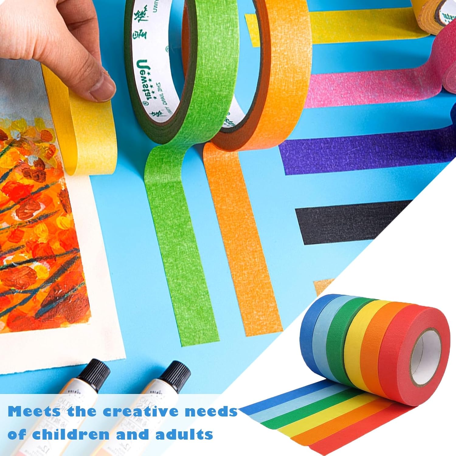 6 rolls of coloured sticky tape - removable coloured tape (1 cm * 13 m) - coloured tape suitable for office and home crafts - used for wall decorations - art - lettering and crafting Rainbow sticky tape - Image 3