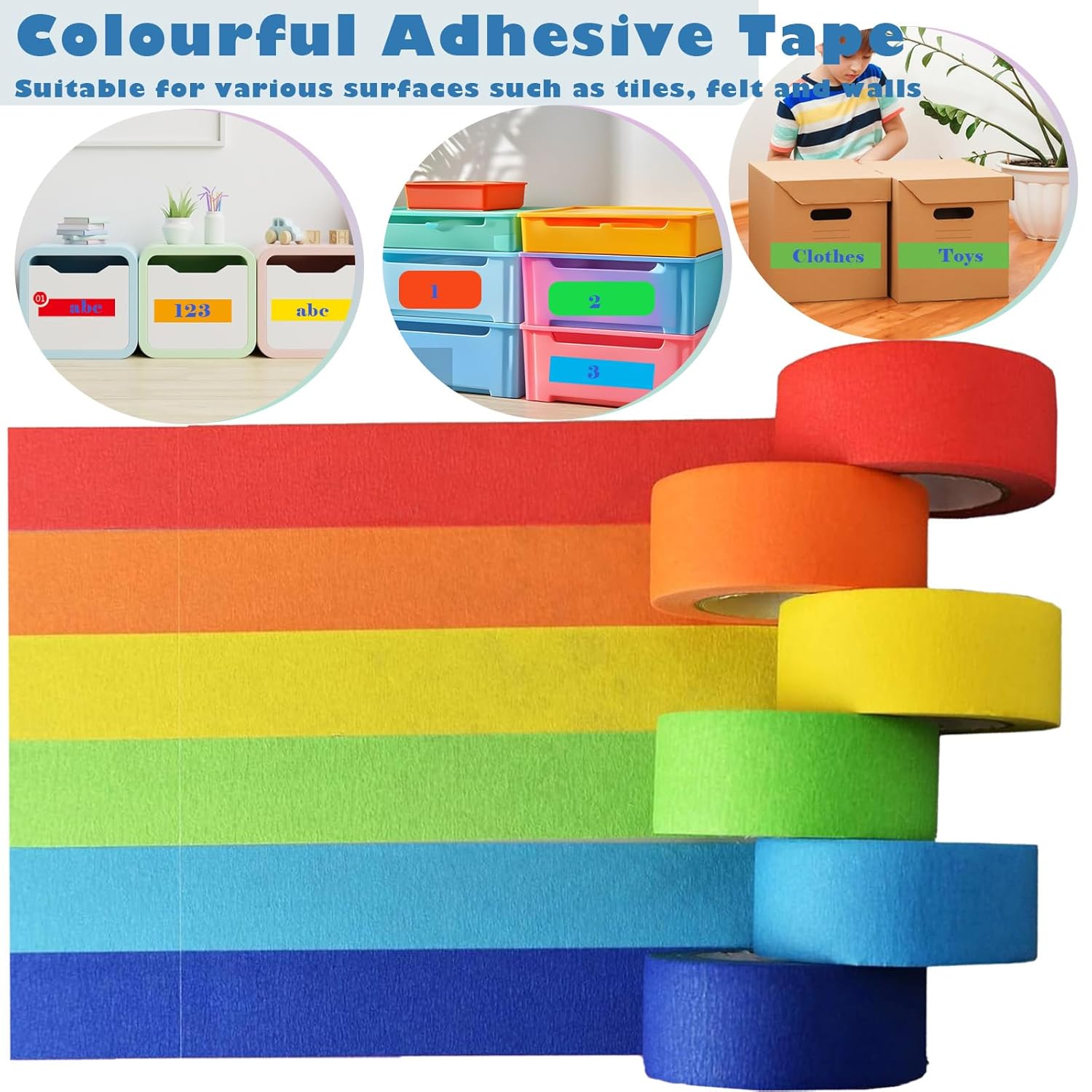6 rolls of coloured sticky tape - removable coloured tape (1 cm * 13 m) - coloured tape suitable for office and home crafts - used for wall decorations - art - lettering and crafting Rainbow sticky tape - Image 4
