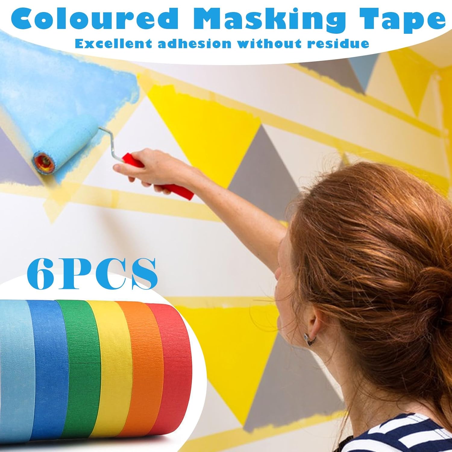 6 rolls of coloured sticky tape - removable coloured tape (1 cm * 13 m) - coloured tape suitable for office and home crafts - used for wall decorations - art - lettering and crafting Rainbow sticky tape - Image 6