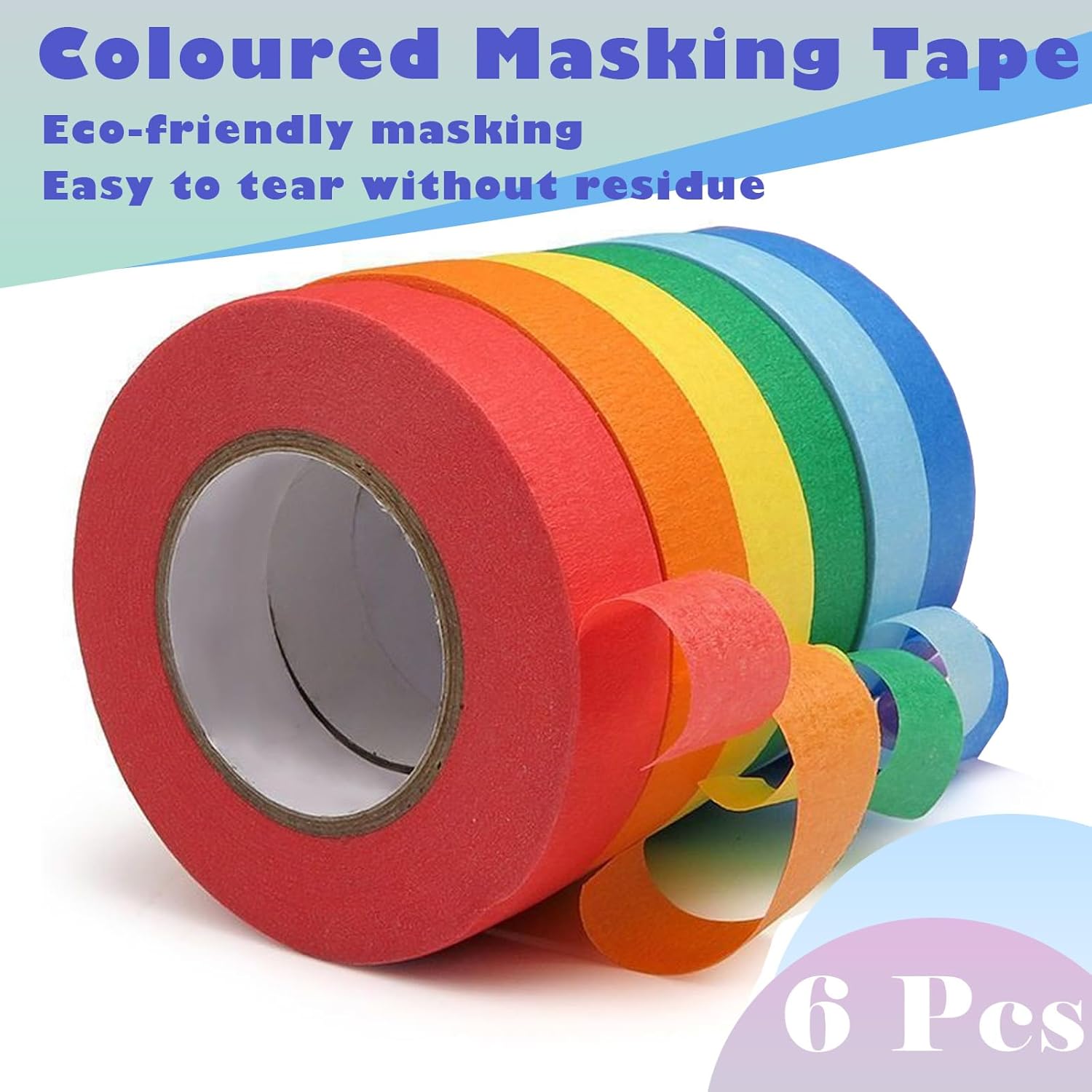 6 rolls of coloured sticky tape - removable coloured tape (1 cm * 13 m) - coloured tape suitable for office and home crafts - used for wall decorations - art - lettering and crafting Rainbow sticky tape - Image 7
