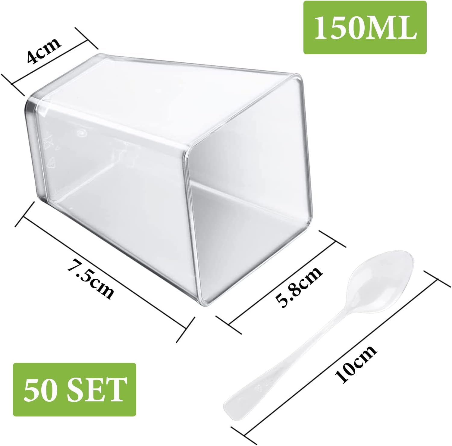 Mini dessert cups (with spoon) 50 pieces reusable - clear - square plastic dessert cups - cheesecake pots - multi-purpose dessert bowls for mousse pudding - dessert party supplies - Image 2