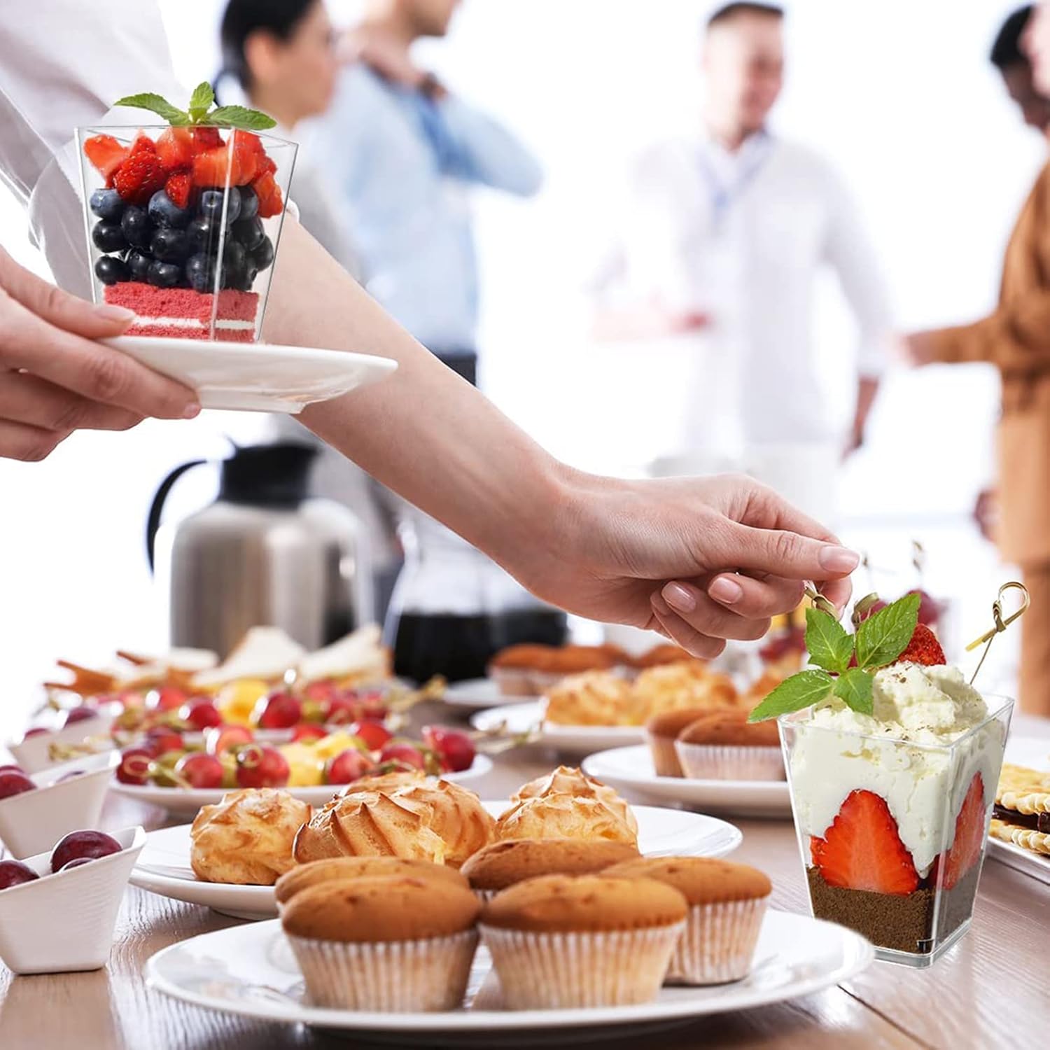 Mini dessert cups (with spoon) 50 pieces reusable - clear - square plastic dessert cups - cheesecake pots - multi-purpose dessert bowls for mousse pudding - dessert party supplies - Image 4