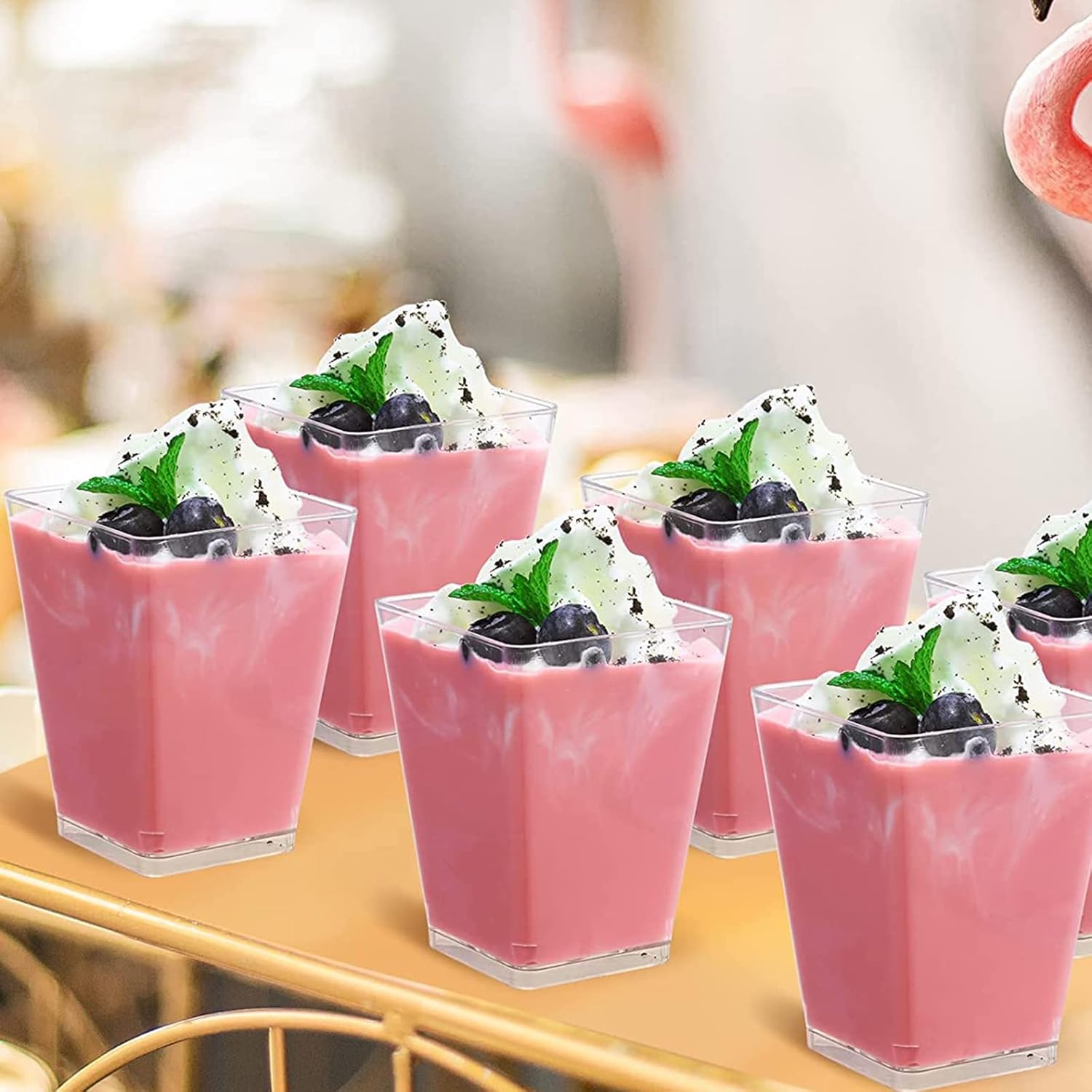 Mini dessert cups (with spoon) 50 pieces reusable - clear - square plastic dessert cups - cheesecake pots - multi-purpose dessert bowls for mousse pudding - dessert party supplies - Image 6