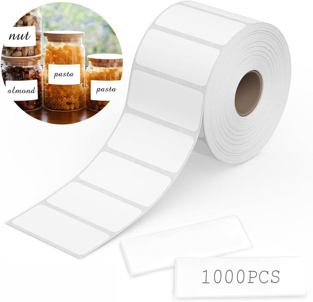 1000 pieces of labels on a roll - food labels - self-adhesive blank labels 60 × 30 mm - white - removable. Suitable for frozen products - kitchens - supermarkets - office supplies - refrigerators - laboratory refrigerators - jam - spices. - Image 1
