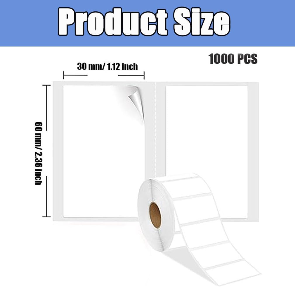 1000 pieces of labels on a roll - food labels - self-adhesive blank labels 60 × 30 mm - white - removable. Suitable for frozen products - kitchens - supermarkets - office supplies - refrigerators - laboratory refrigerators - jam - spices. - Image 2