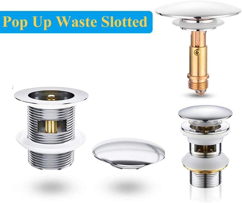 Pop-up click waste plug - sink drain stopper - brass slotted drain button - suitable for bathroom sink - Image 2