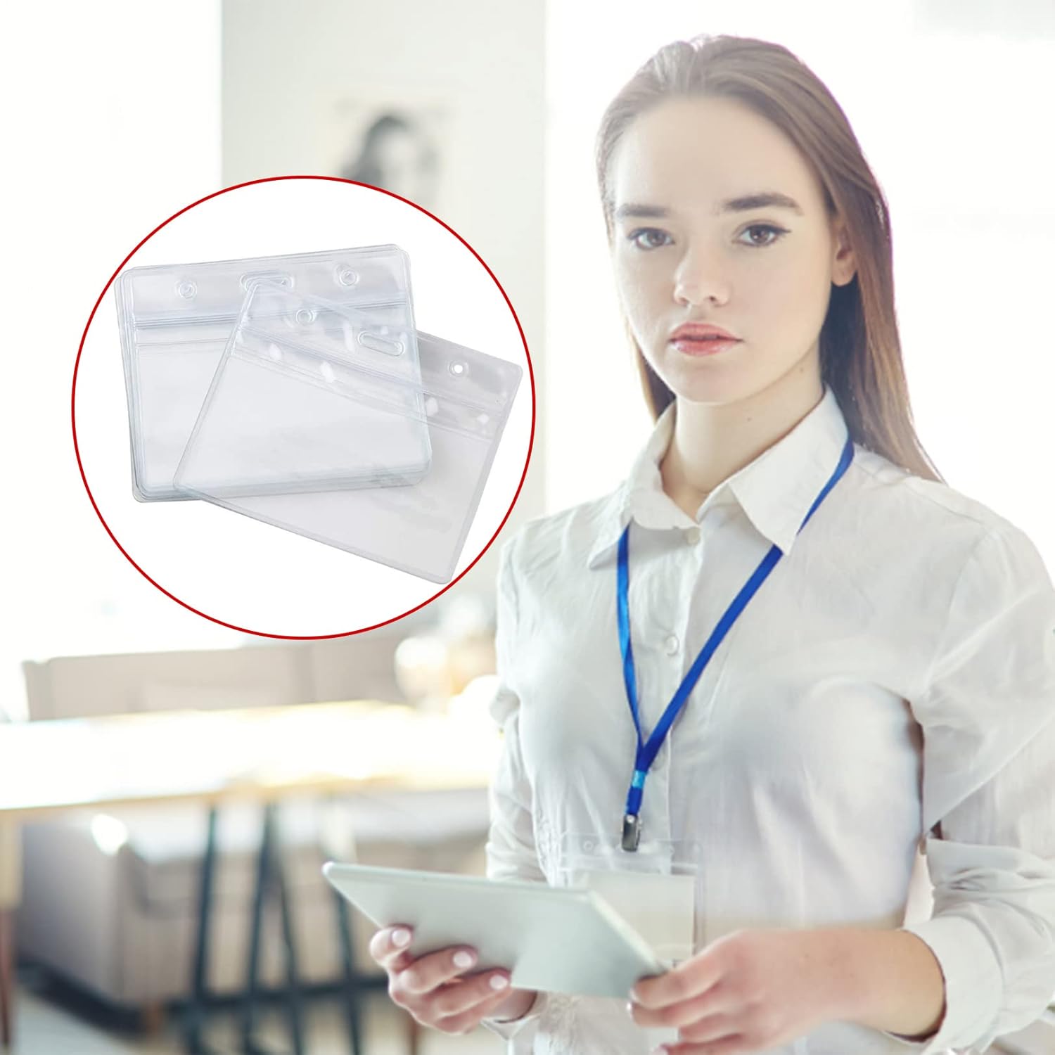 5-piece plastic card holder - clear waterproof plastic badge holder - clear branded badge ID holder - wallet holder - double-sided badge holder - lanyard card holder for home, office and school - Image 5