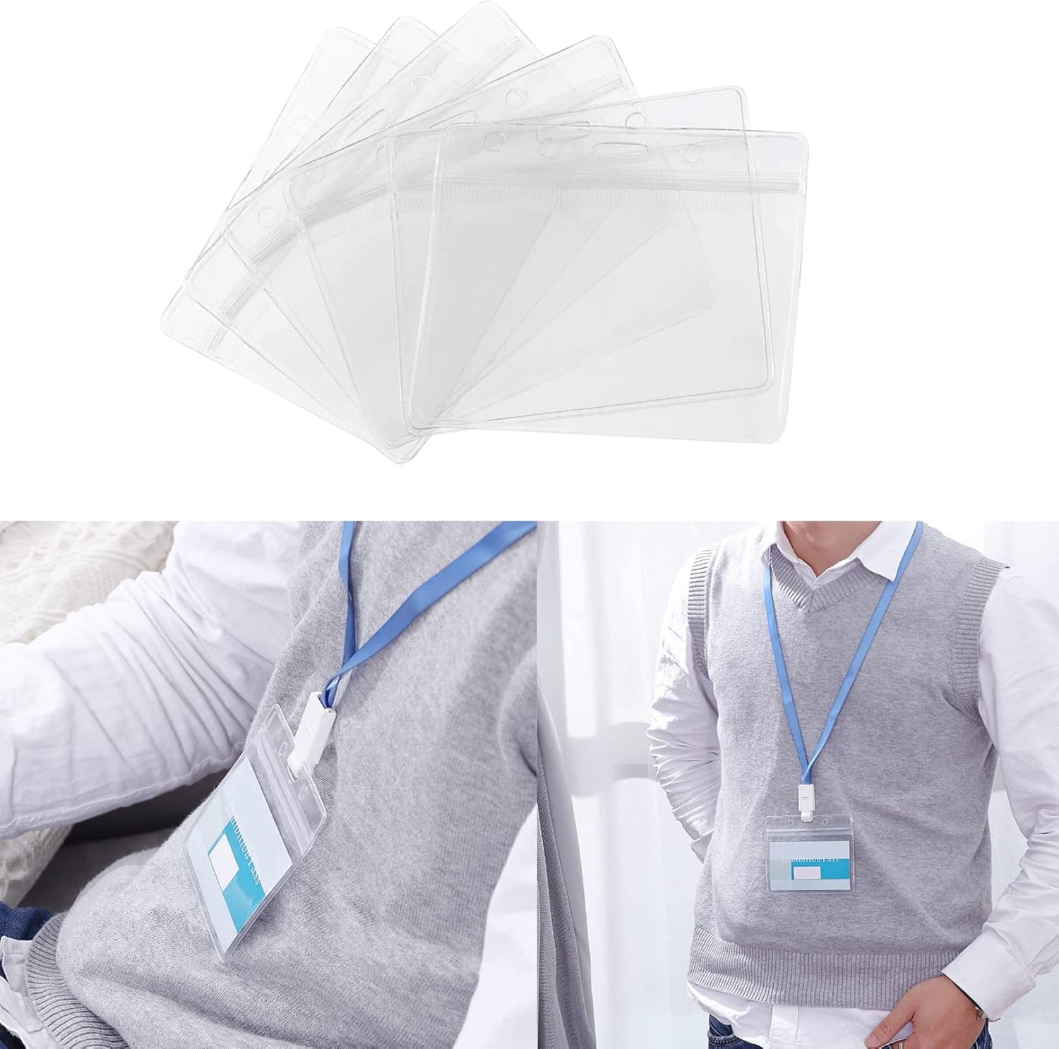 5-piece plastic card holder - clear waterproof plastic badge holder - clear branded badge ID holder - wallet holder - double-sided badge holder - lanyard card holder for home, office and school - Image 6