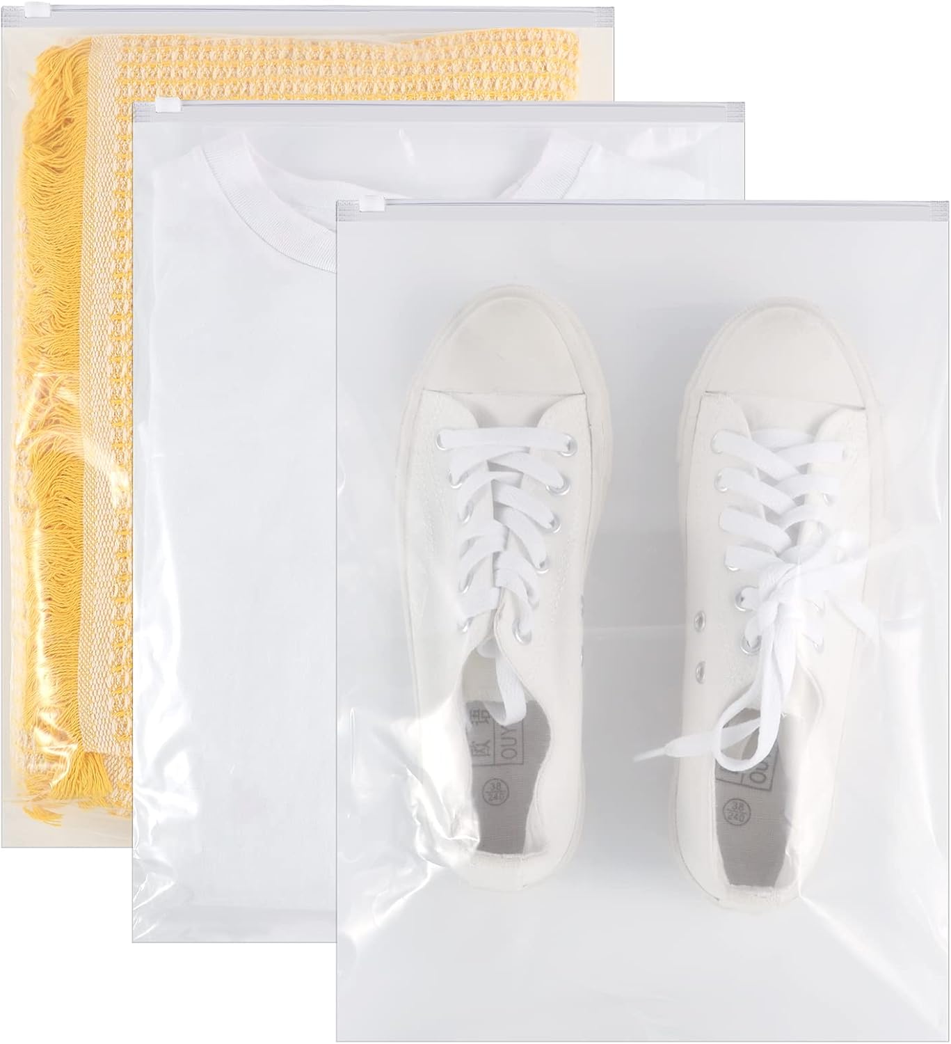 40 reusable travel zip lock bags - 40 x 30 cm - travel clothing bags - large transparent storage bags - plastic sealable clothing bags for clothes, shoes and cosmetics - Image 1
