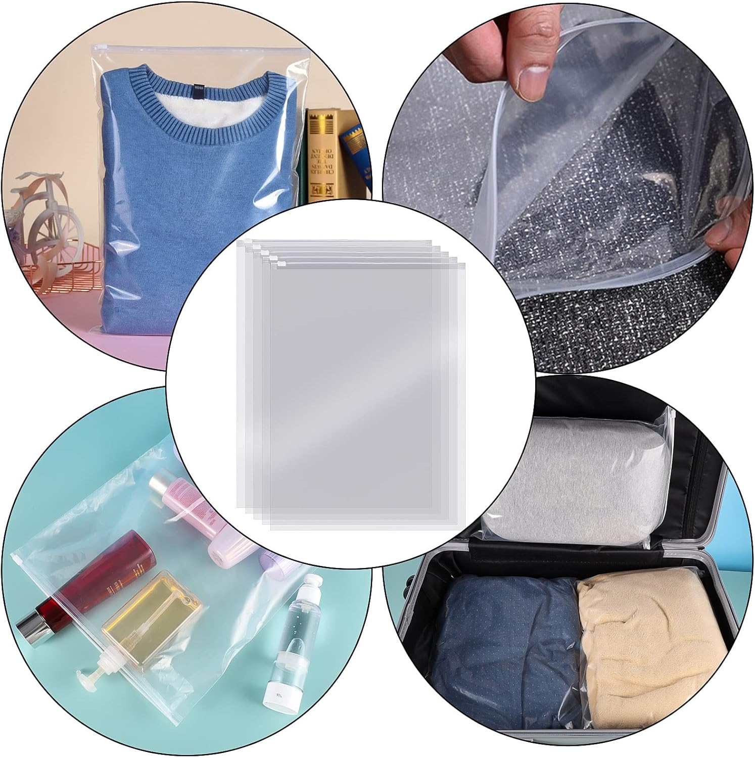 40 reusable travel zip lock bags - 40 x 30 cm - travel clothing bags - large transparent storage bags - plastic sealable clothing bags for clothes, shoes and cosmetics - Image 5