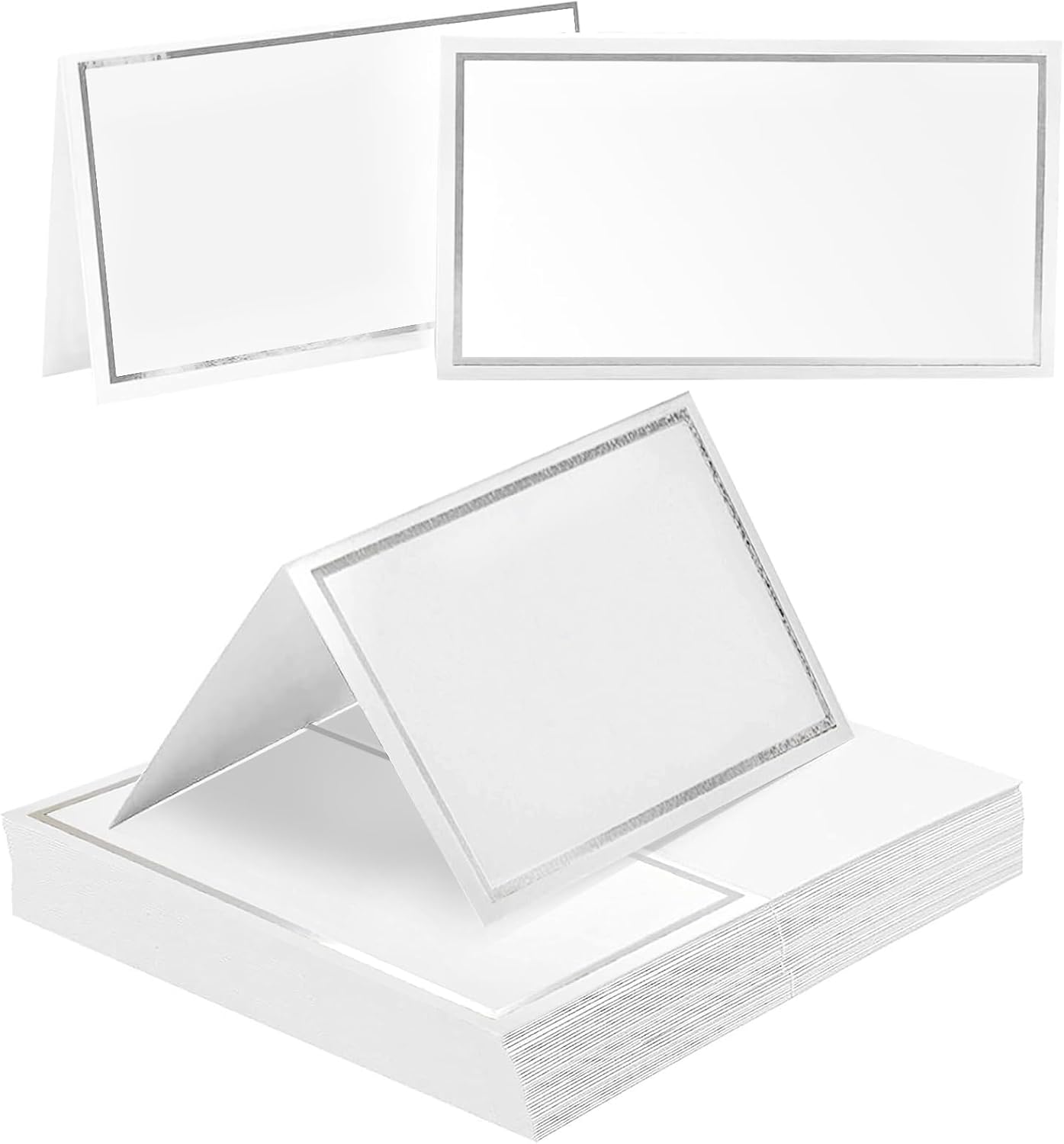 50 silver-edged table decorations reception seating place cards - rectangular plate cards for wedding dinner - Image 1