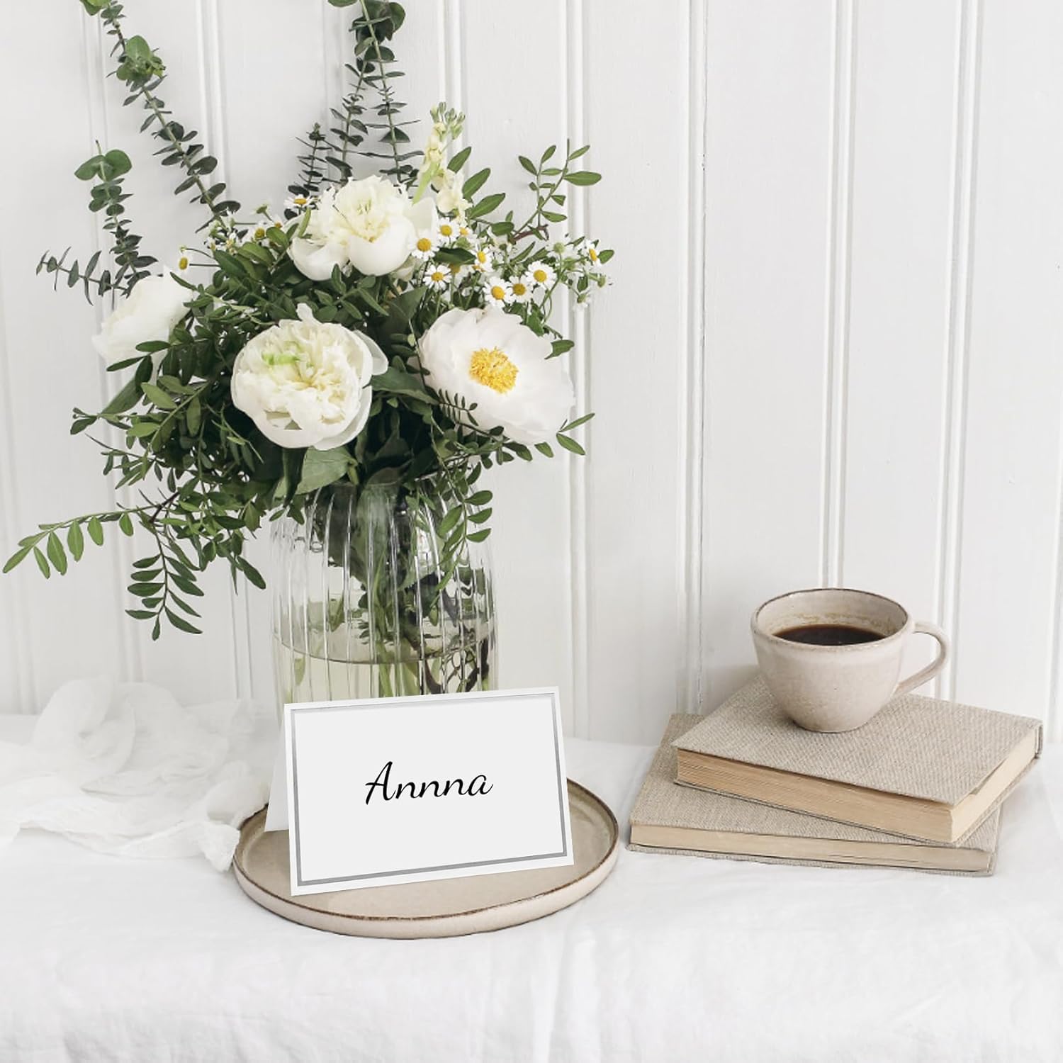 50 silver-edged table decorations reception seating place cards - rectangular plate cards for wedding dinner - Image 4