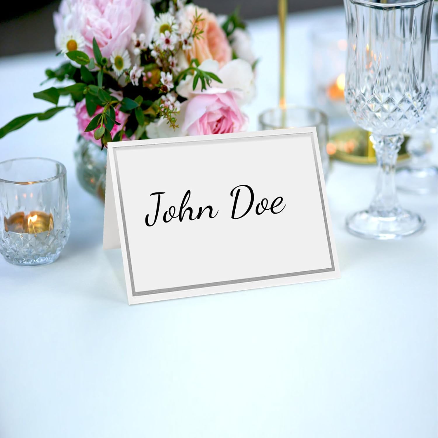 50 silver-edged table decorations reception seating place cards - rectangular plate cards for wedding dinner - Image 5