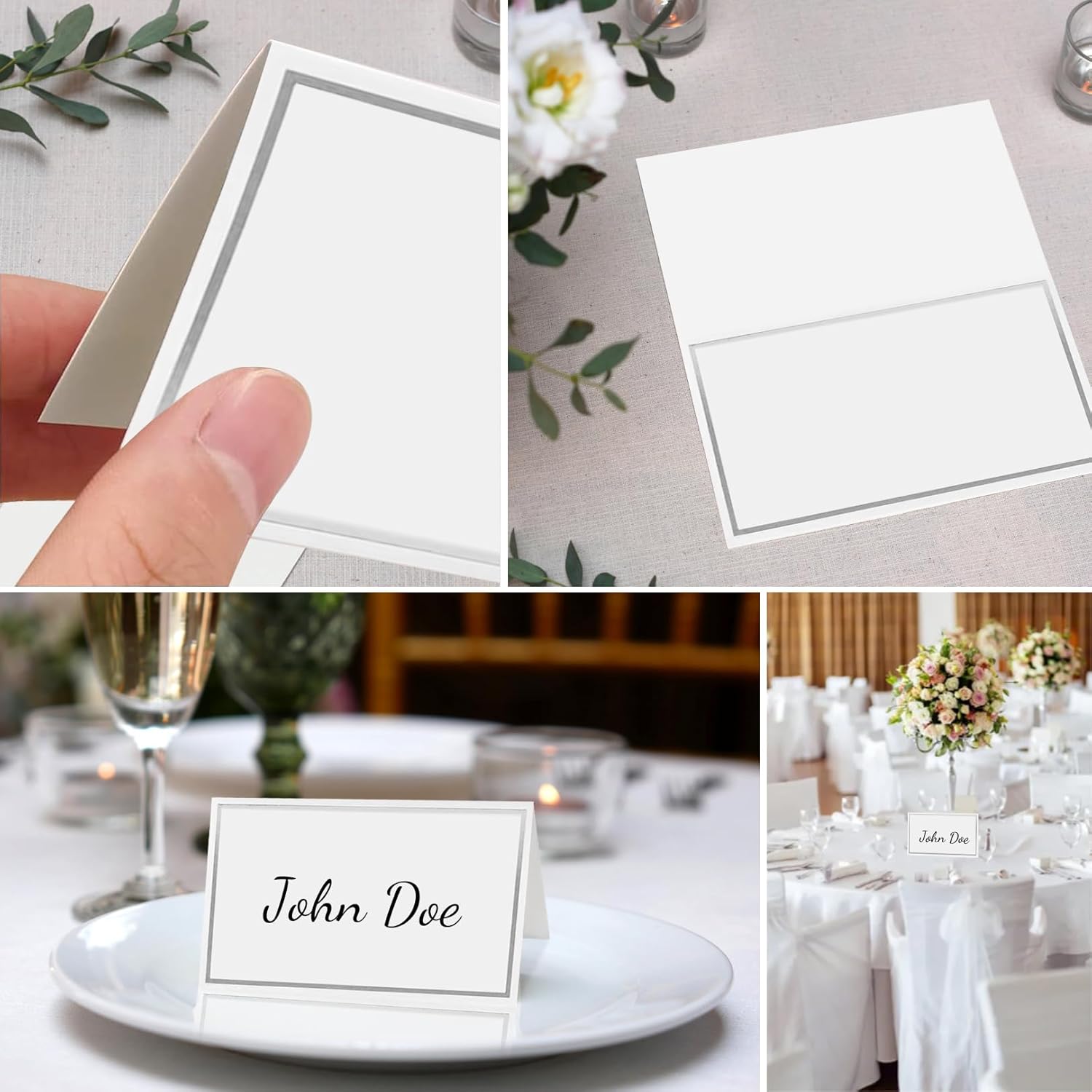 50 silver-edged table decorations reception seating place cards - rectangular plate cards for wedding dinner - Image 6