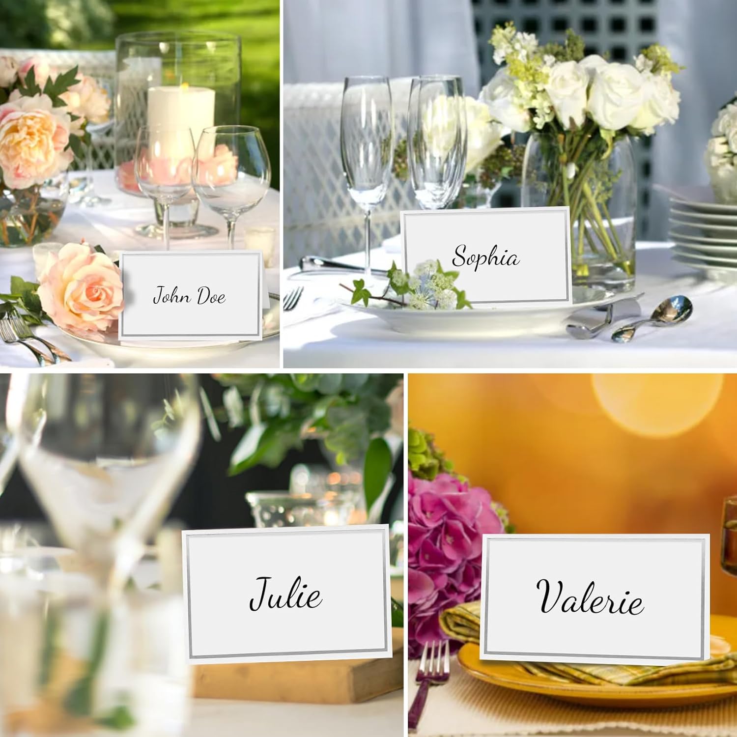 50 silver-edged table decorations reception seating place cards - rectangular plate cards for wedding dinner - Image 7
