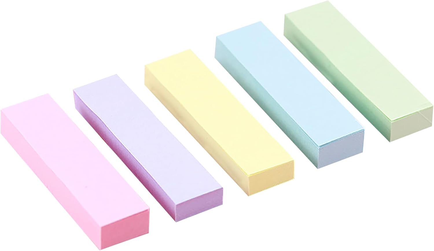 500 Pastel Sticky Notes (75x20mm) - Colourful removable sticky notes in blue, pink, green, yellow and purple | Pack of 5 (100 notes each) | For use in the office, at home and at school - Image 1