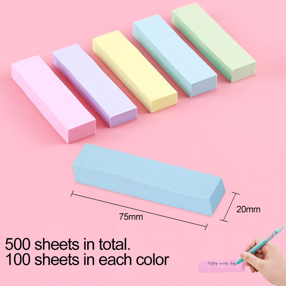 500 Pastel Sticky Notes (75x20mm) - Colourful removable sticky notes in blue, pink, green, yellow and purple | Pack of 5 (100 notes each) | For use in the office, at home and at school - Image 2