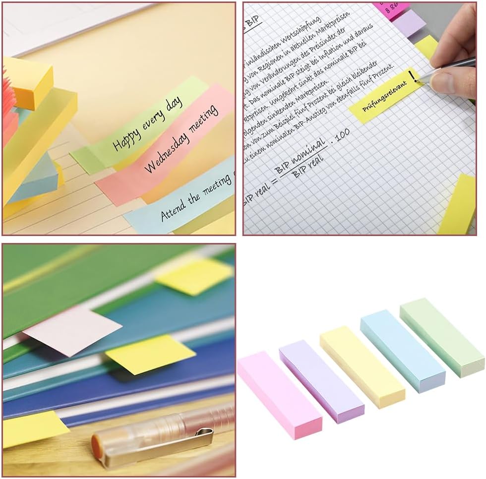 500 Pastel Sticky Notes (75x20mm) - Colourful removable sticky notes in blue, pink, green, yellow and purple | Pack of 5 (100 notes each) | For use in the office, at home and at school - Image 5