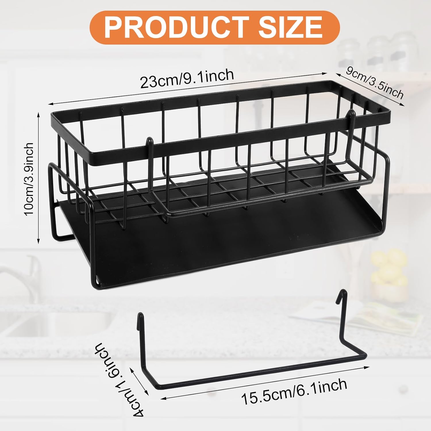 Multifunctional kitchen sink caddy - black stainless steel sponge holder - countertop cleaning rack with removable cloth holder - dish drying rack for kitchen and bathroom (black) - Image 2