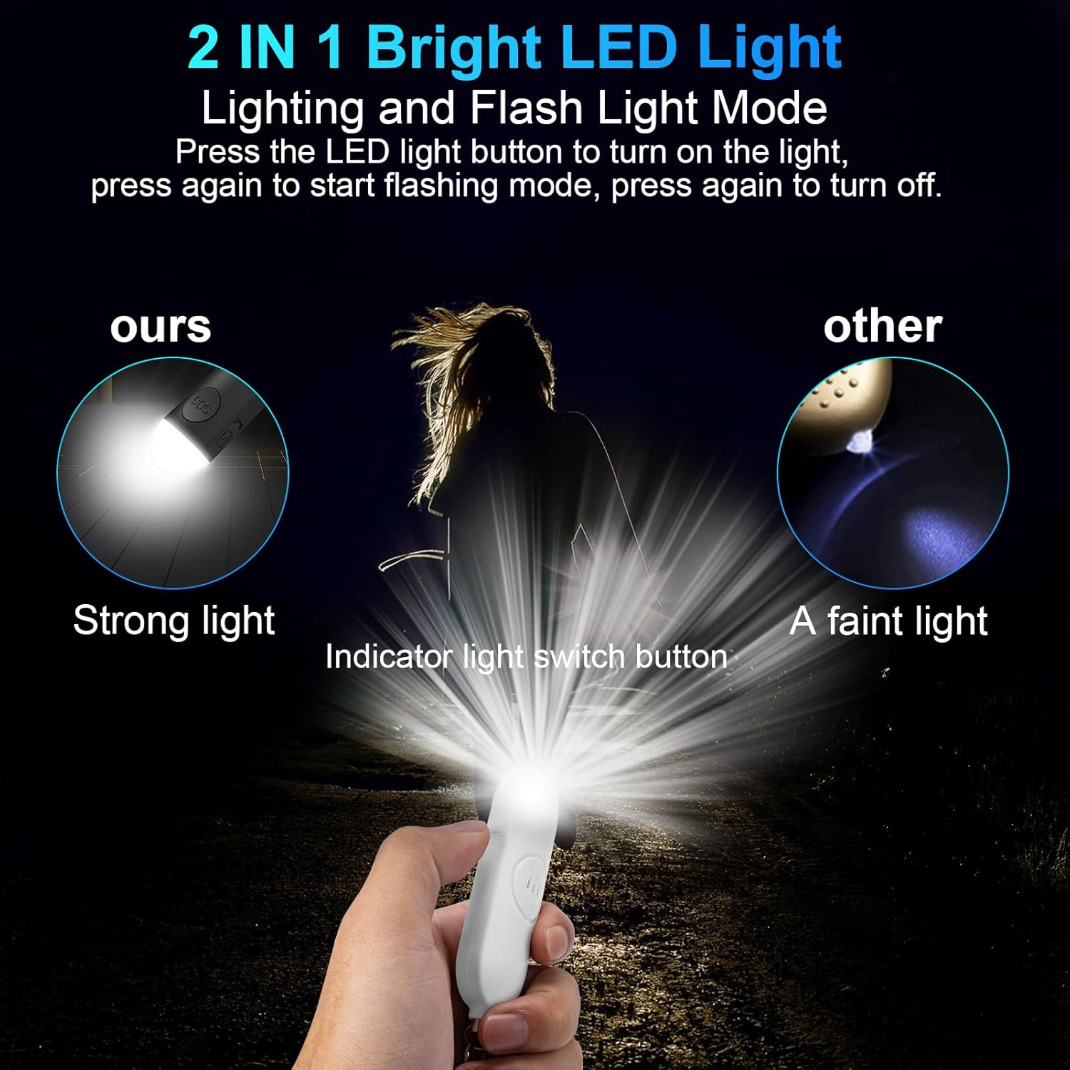 Alarm - Torch - 2-pack - 130dB - Personal alarm - Security alarm - Rechargeable - Emergency siren - with LED light - Keychain - (Black & White) - Image 6