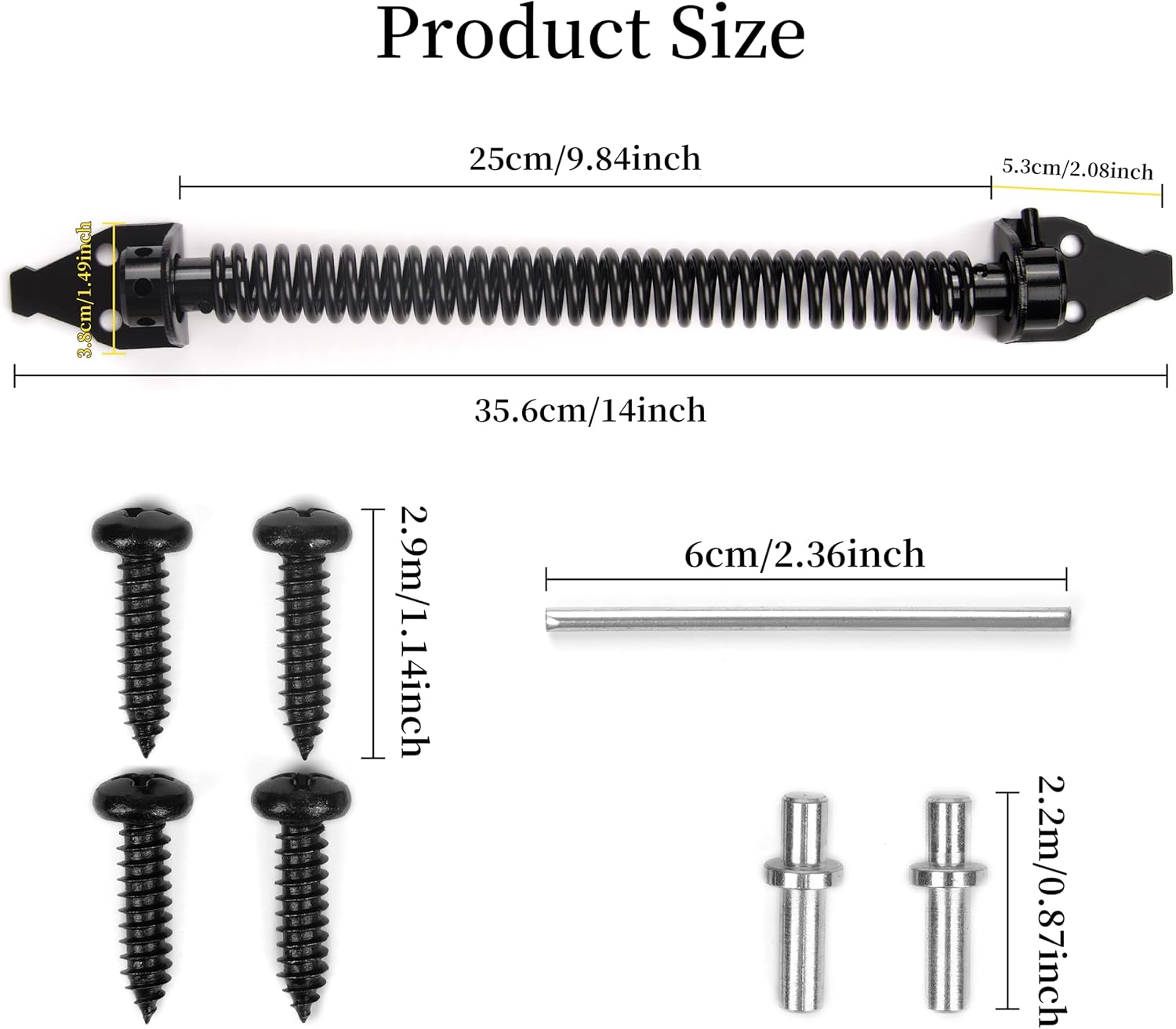 14 inch automatically closing gate spring hardware Adjustable metal spring closer for light to heavy wooden doors Gate latch Black garden gate latch for wooden doors - Image 3
