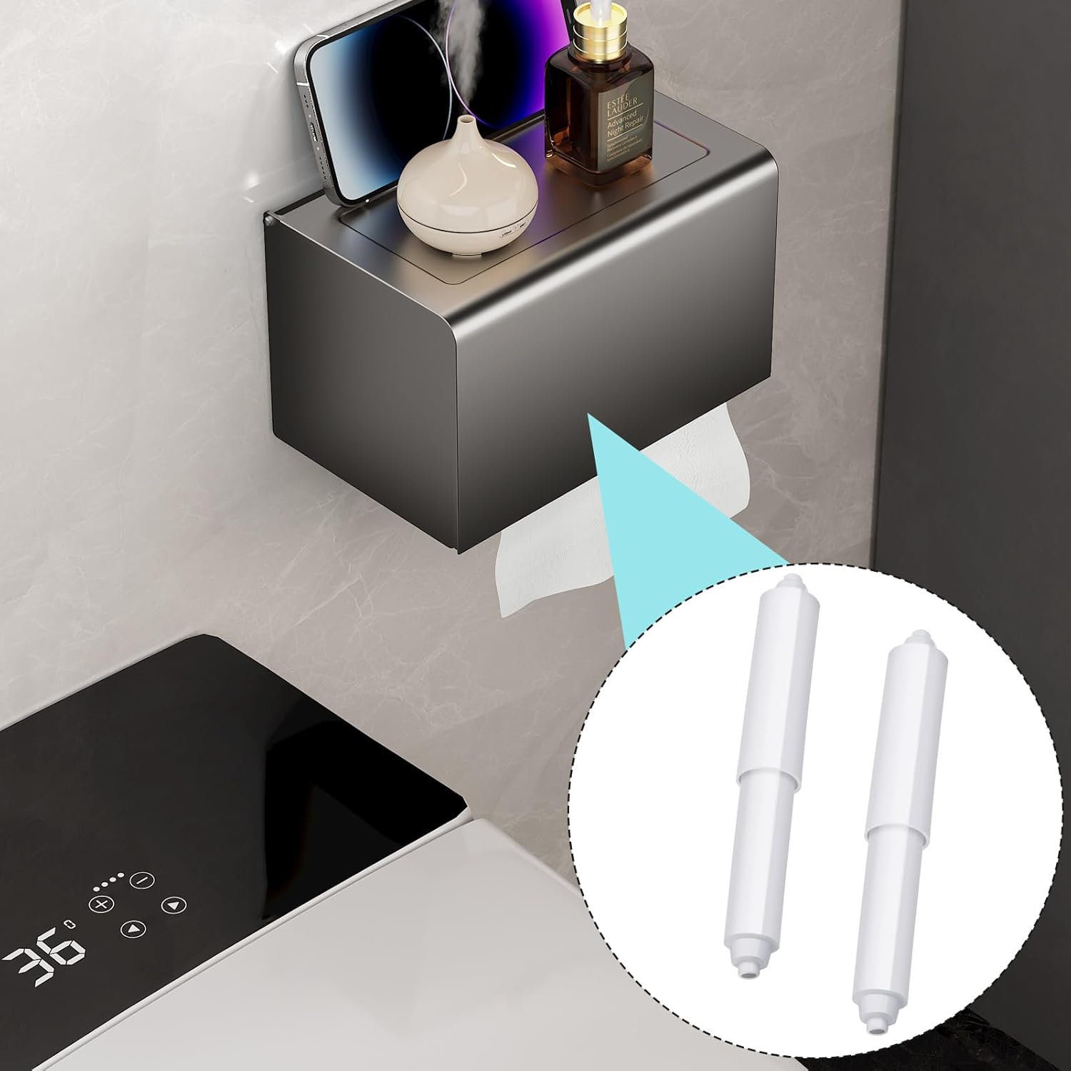 2-piece plastic toilet roll holder - toilet roll holder - toilet roll holder insert - bathroom toilet roll holder insert with spring mechanism - toilet roll replacement roll spring spindle (white) - Image 5