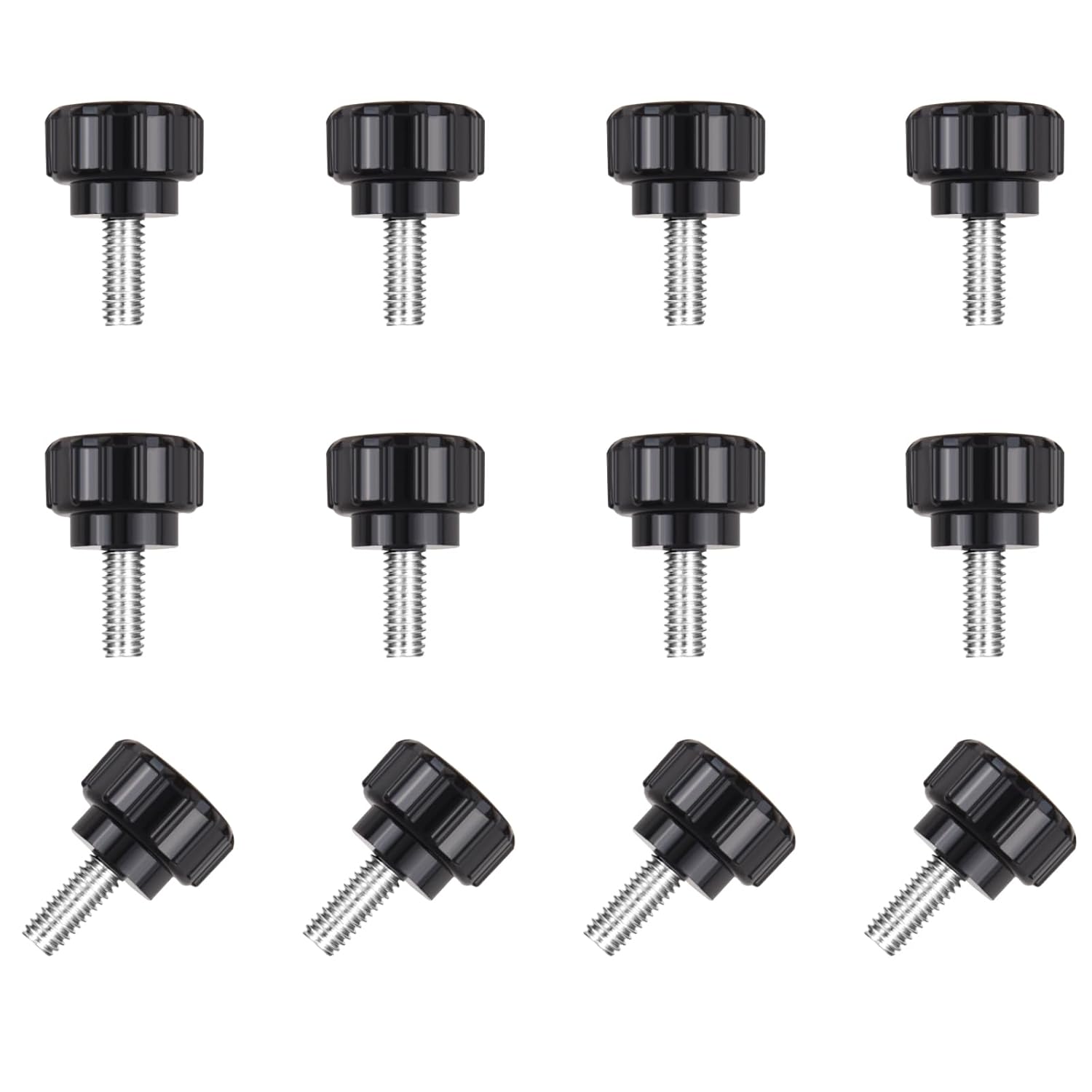 12 pieces M4 x 10 mm knurled thumb screws - display screws - mounting screws - carbon steel clamp knobs - grip thumb screws - mounting thumb screws - Image 1