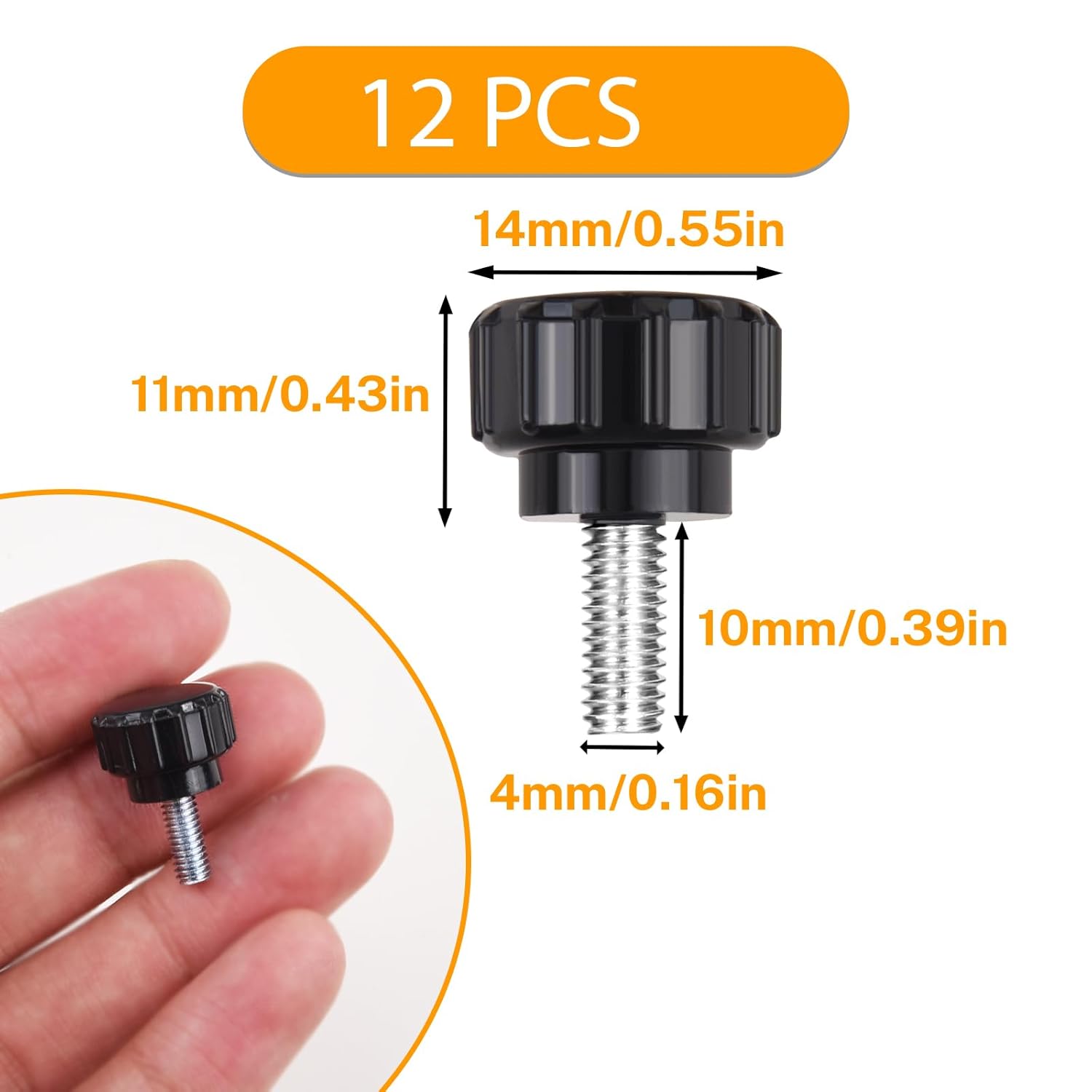 12 pieces M4 x 10 mm knurled thumb screws - display screws - mounting screws - carbon steel clamp knobs - grip thumb screws - mounting thumb screws - Image 2