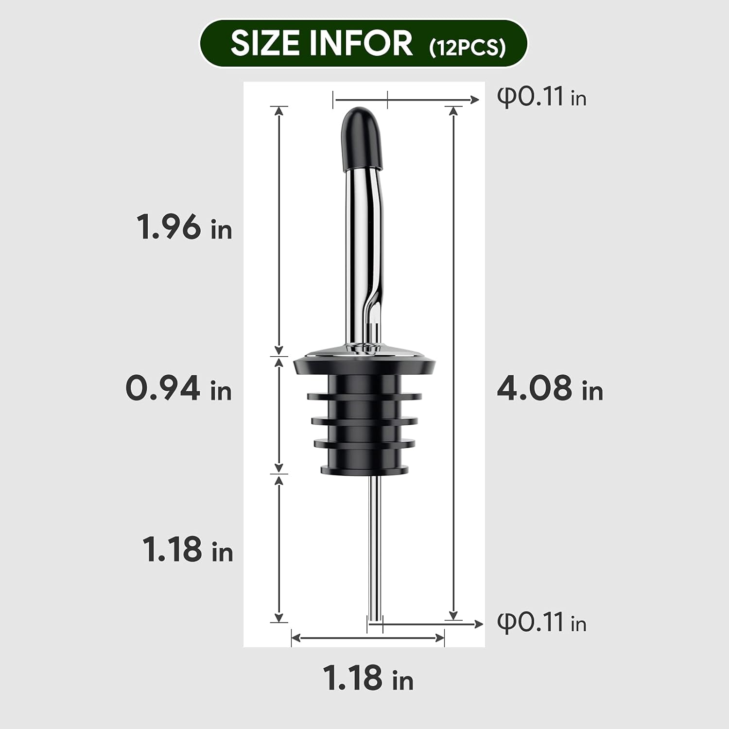 Wine bottle pourer - 12-pack stainless steel - quick bottle dispenser with conical spout and rubber dust cap for wine and spirits bottles - Image 2