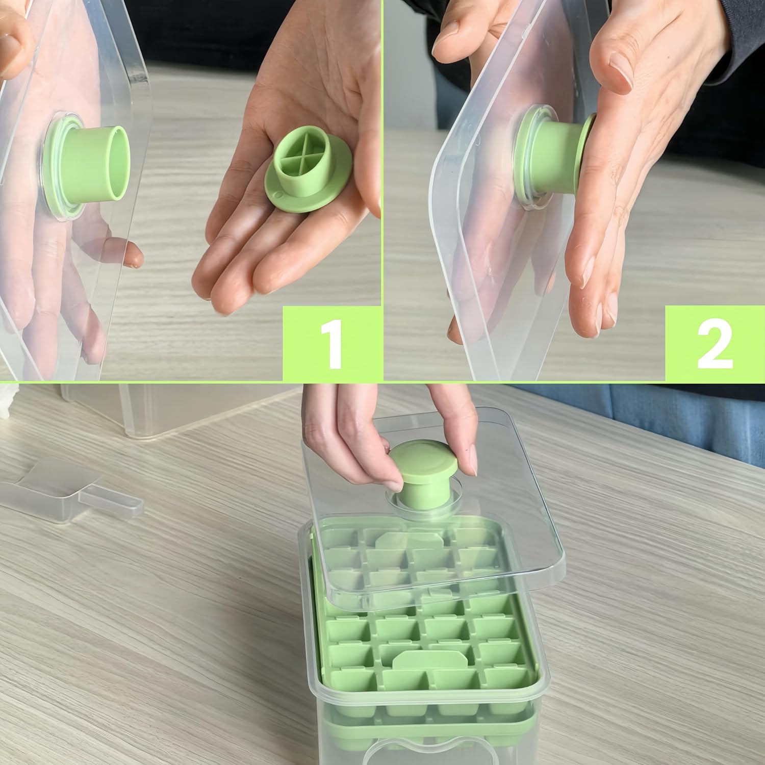 Ice Cube Trays - Ice Cube Tray with Lid and Container - 56 Ice Cube Molds - 2 Containers and Ice Scoop - BPA-free (Green) - Image 3