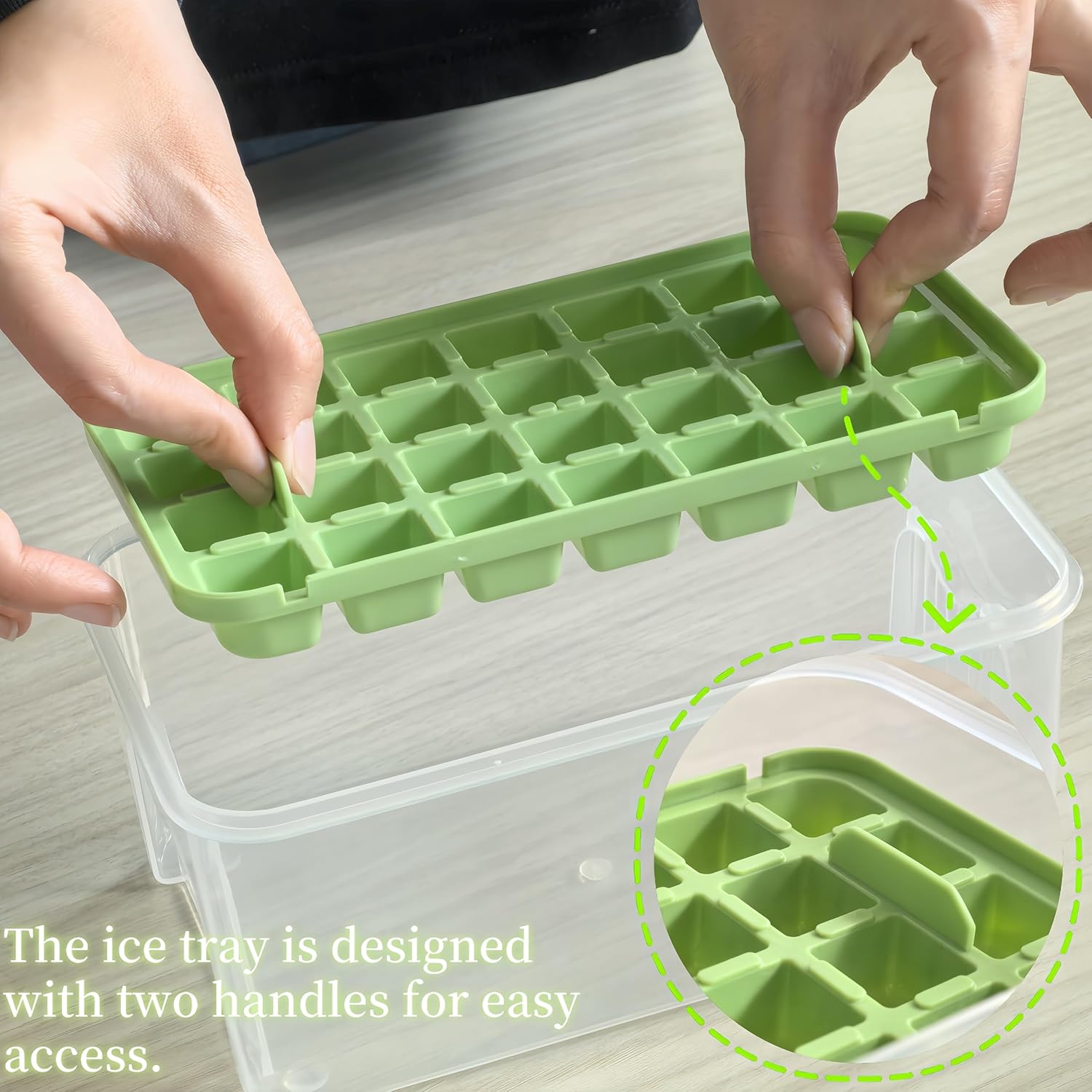 Ice Cube Trays - Ice Cube Tray with Lid and Container - 56 Ice Cube Molds - 2 Containers and Ice Scoop - BPA-free (Green) - Image 5