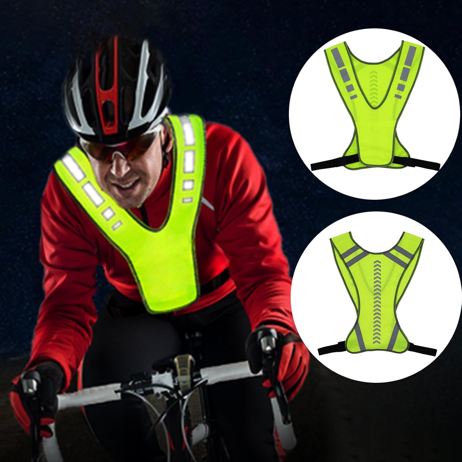 Reflective running clothing with high visibility and pockets - reflective safety vest - unisex - breathable reflective clothing - adjustable safety warning vest for jogging - walking - cycling - Image 3