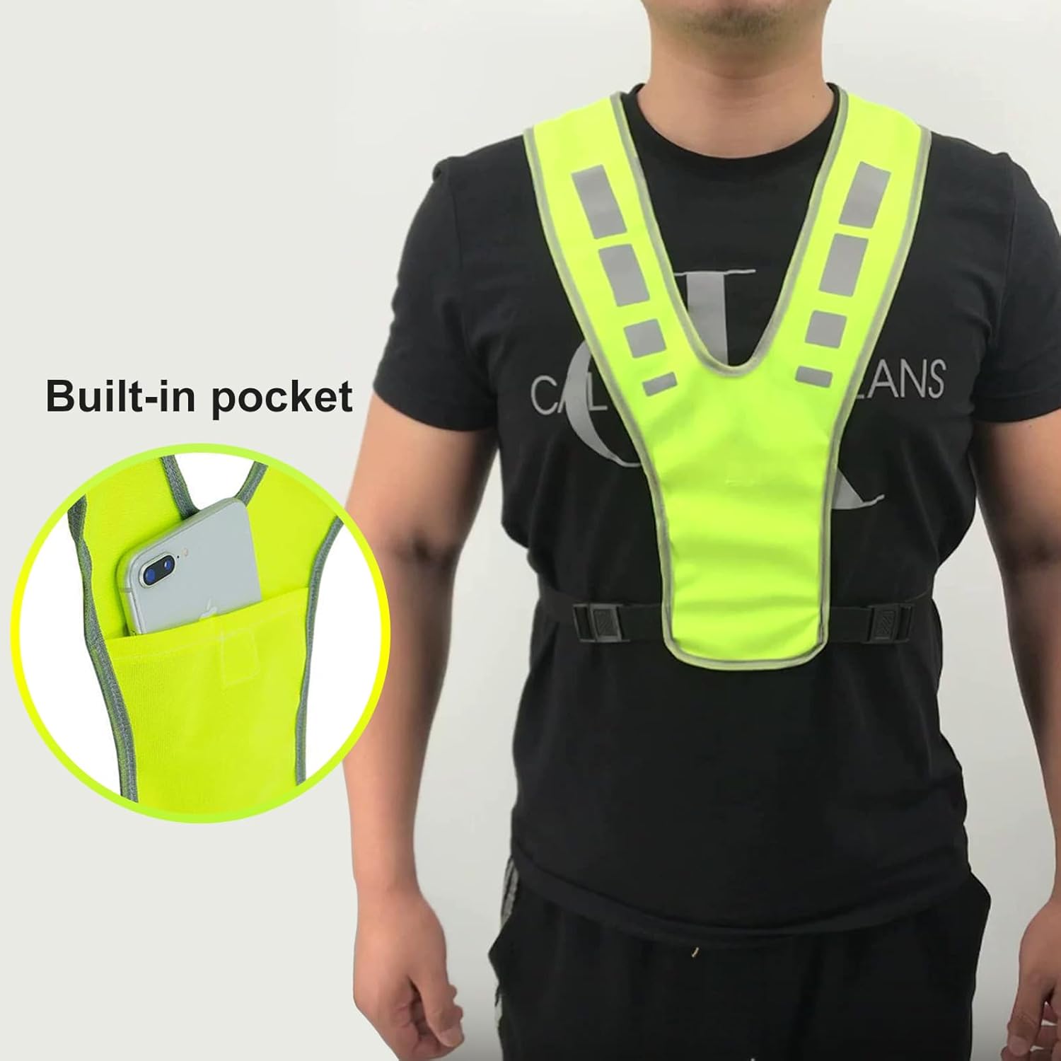 Reflective running clothing with high visibility and pockets - reflective safety vest - unisex - breathable reflective clothing - adjustable safety warning vest for jogging - walking - cycling - Image 4