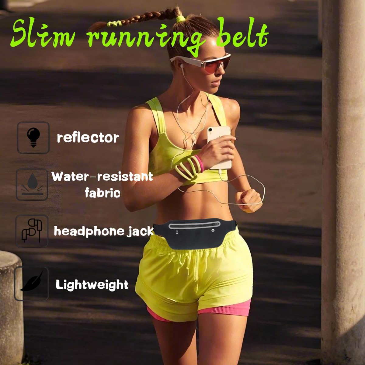 Slim running belt - running waist pack - running belt suitable for carrying a mobile phone - waist pack suitable for jogging - walking - travel wallet - running gift - gear - accessories (black) - Image 2
