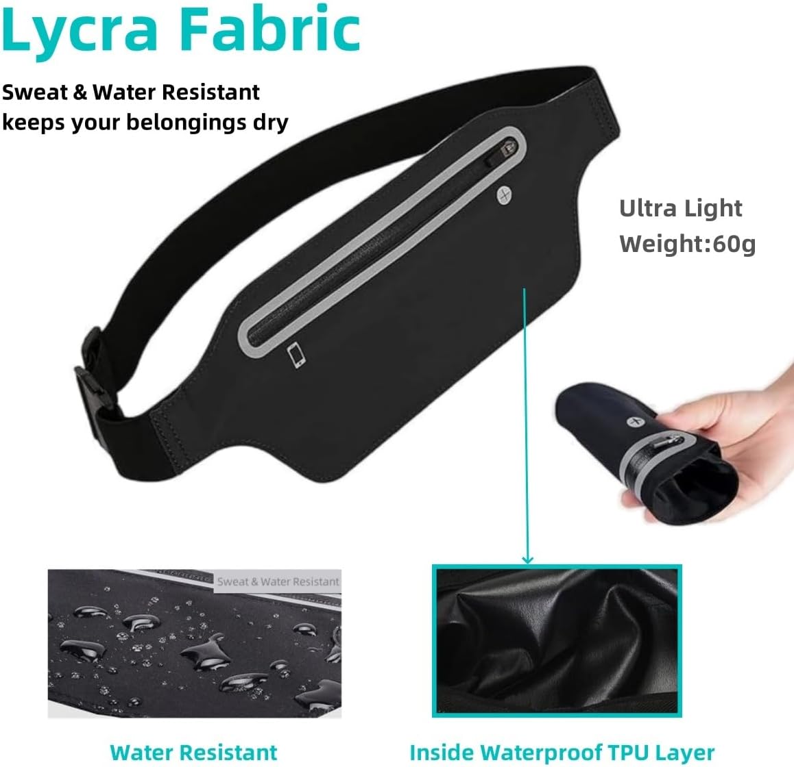 Slim running belt - running waist pack - running belt suitable for carrying a mobile phone - waist pack suitable for jogging - walking - travel wallet - running gift - gear - accessories (black) - Image 6