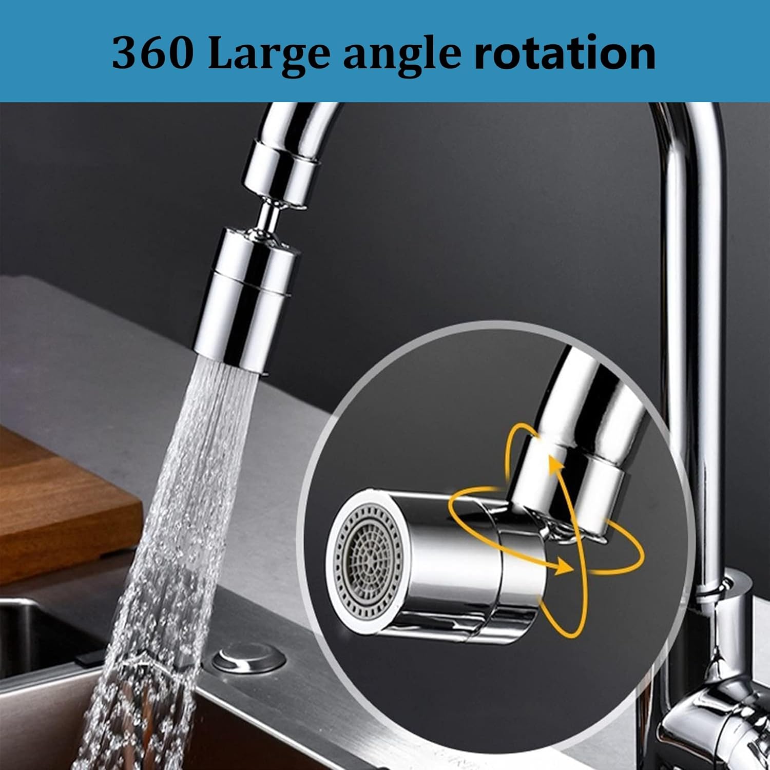 Faucet spray head for kitchen and sink taps - 360° swivel dual-function sprayer - 80-degree swivel tap spout with wide angle - Extended sprayer for taps - Splash-proof spray head for kitchen tap spouts - Image 3