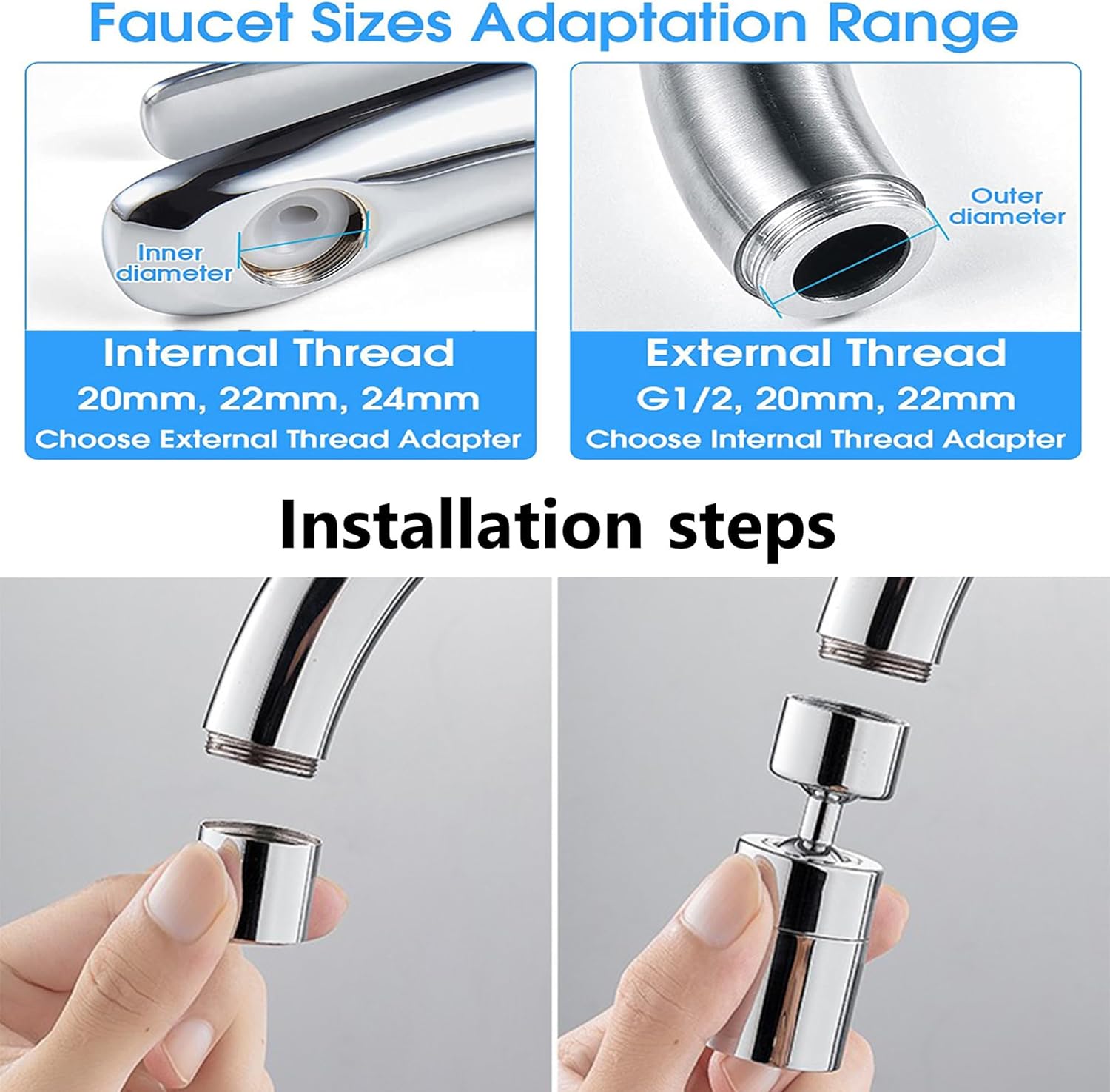 Faucet spray head for kitchen and sink taps - 360° swivel dual-function sprayer - 80-degree swivel tap spout with wide angle - Extended sprayer for taps - Splash-proof spray head for kitchen tap spouts - Image 7