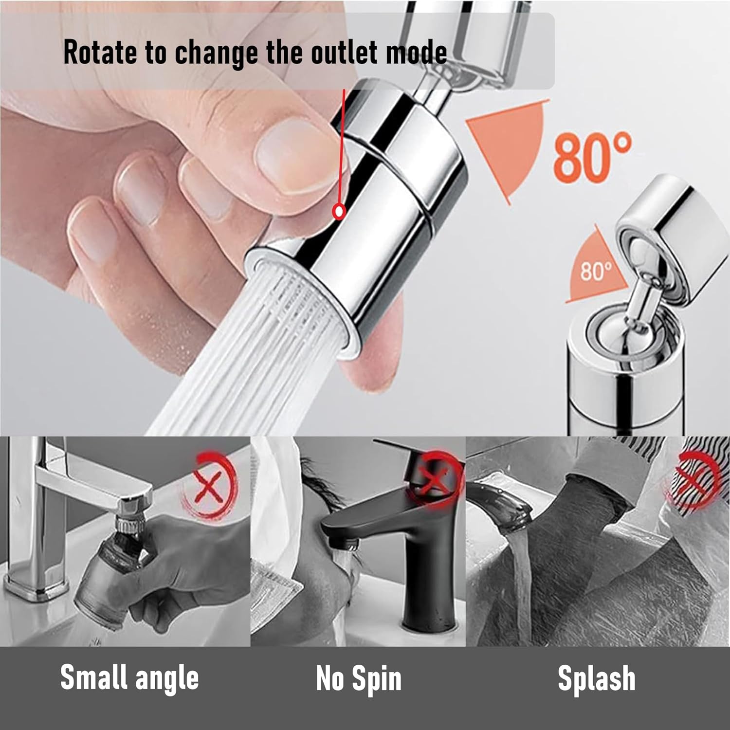 Faucet spray head for kitchen and sink taps - 360° swivel dual-function sprayer - 80-degree swivel tap spout with wide angle - Extended sprayer for taps - Splash-proof spray head for kitchen tap spouts - Image 8