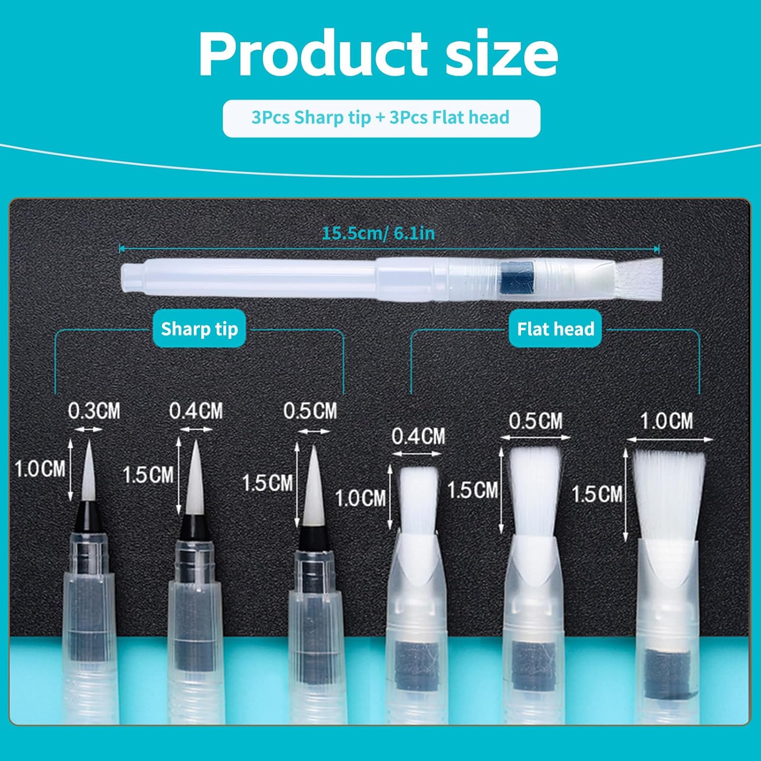 Refillable watercolour brush set: 6 watercolour brushes with refillable reservoirs - watercolour brushes with fine, medium and large tips for watercolour painting and sketching - Image 2